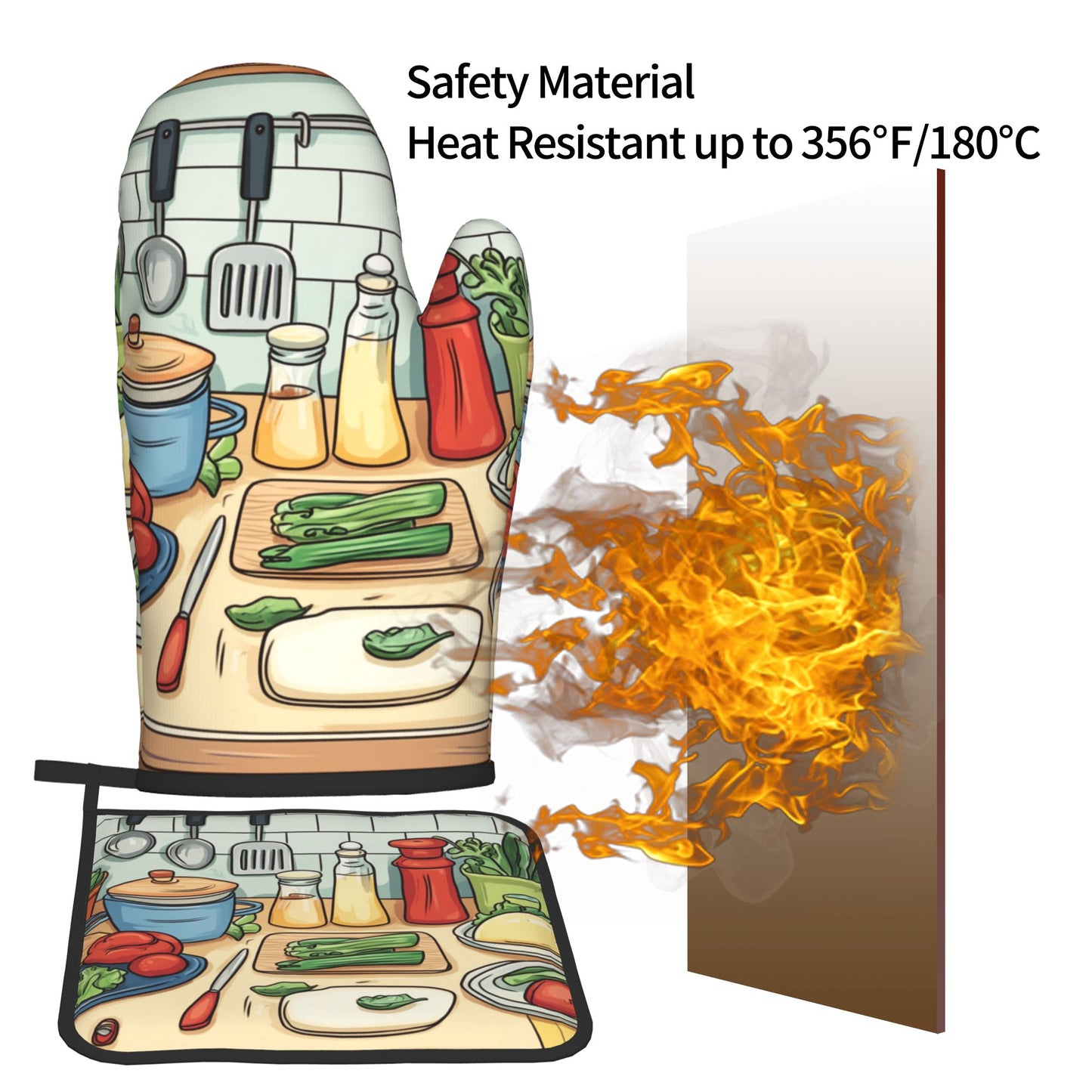 Must - Have for Kitchen Baking! Cartoon - Style Heat - Resistant Gloves and Pot Holder Set