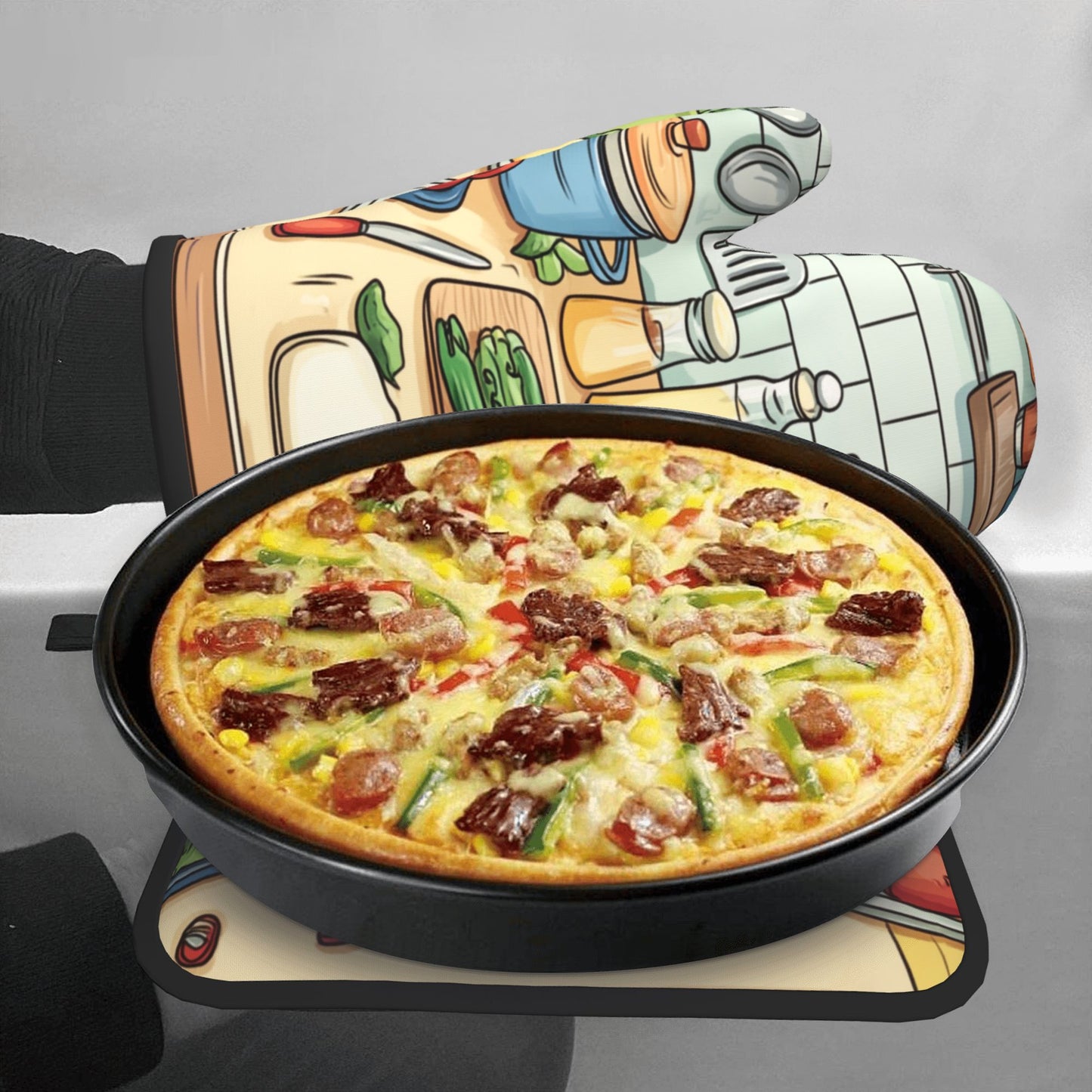 Must - Have for Kitchen Baking! Cartoon - Style Heat - Resistant Gloves and Pot Holder Set