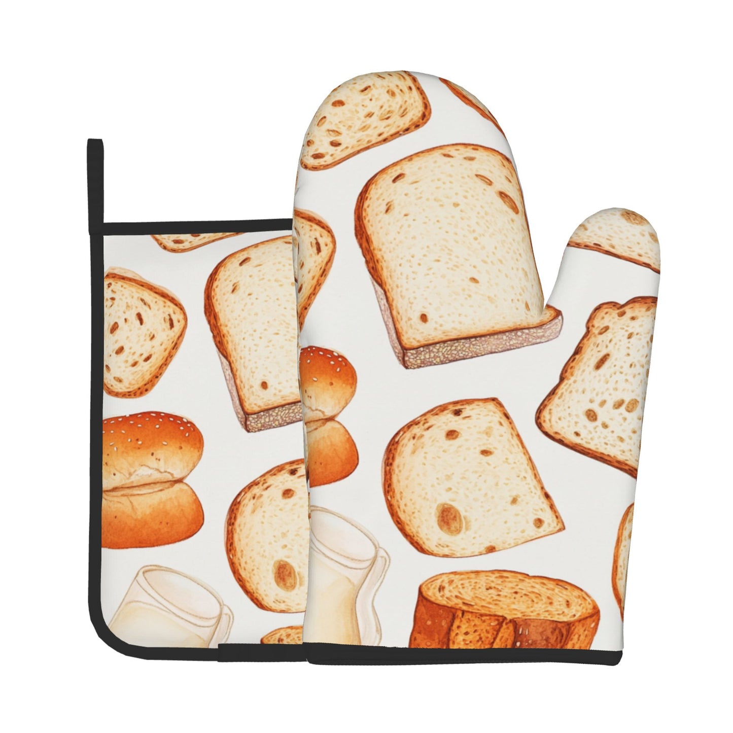 Bread Lovers’ Must - Have! Hand - Drawn Baking Oven Mitt & Pot Holder Set