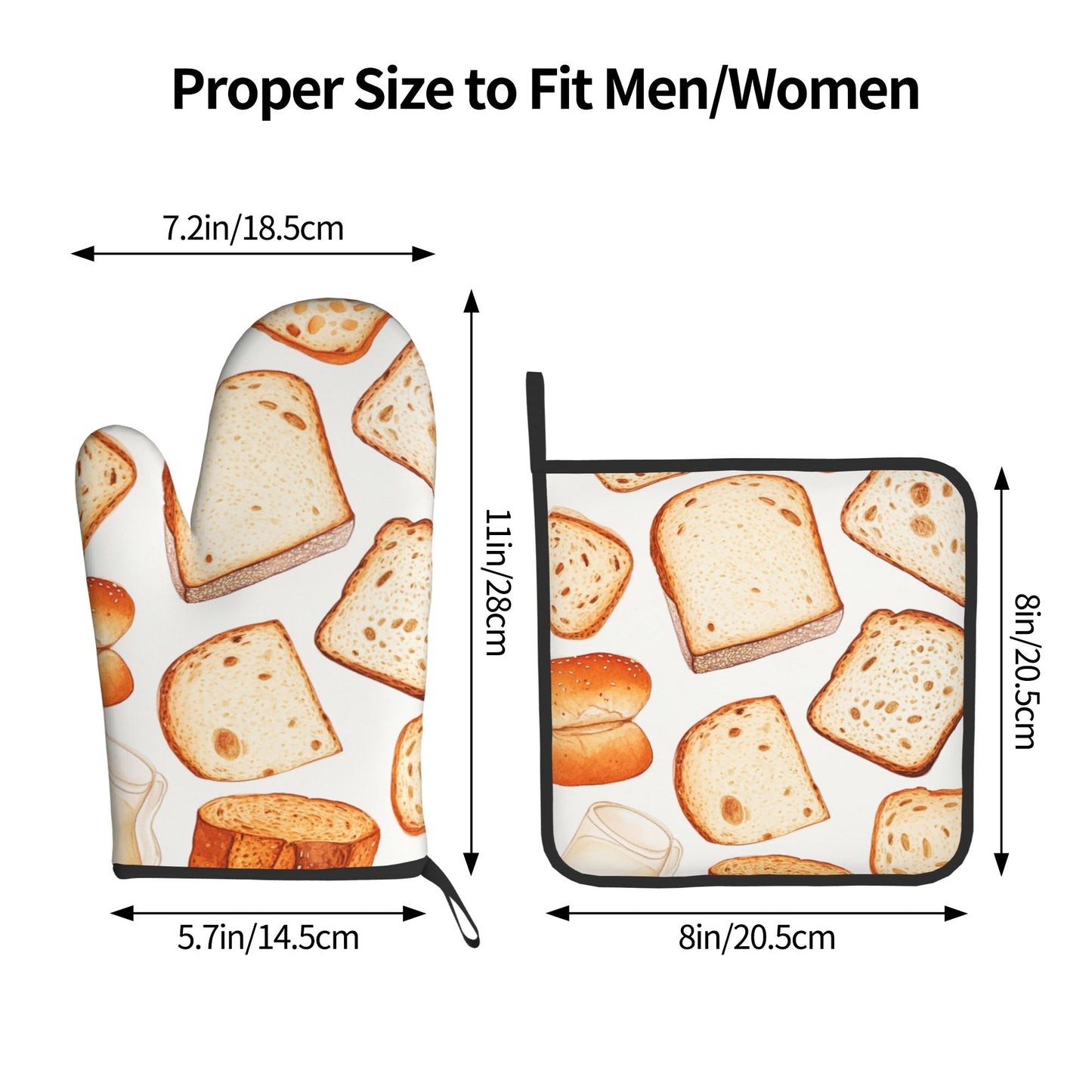 Bread Lovers’ Must - Have! Hand - Drawn Baking Oven Mitt & Pot Holder Set