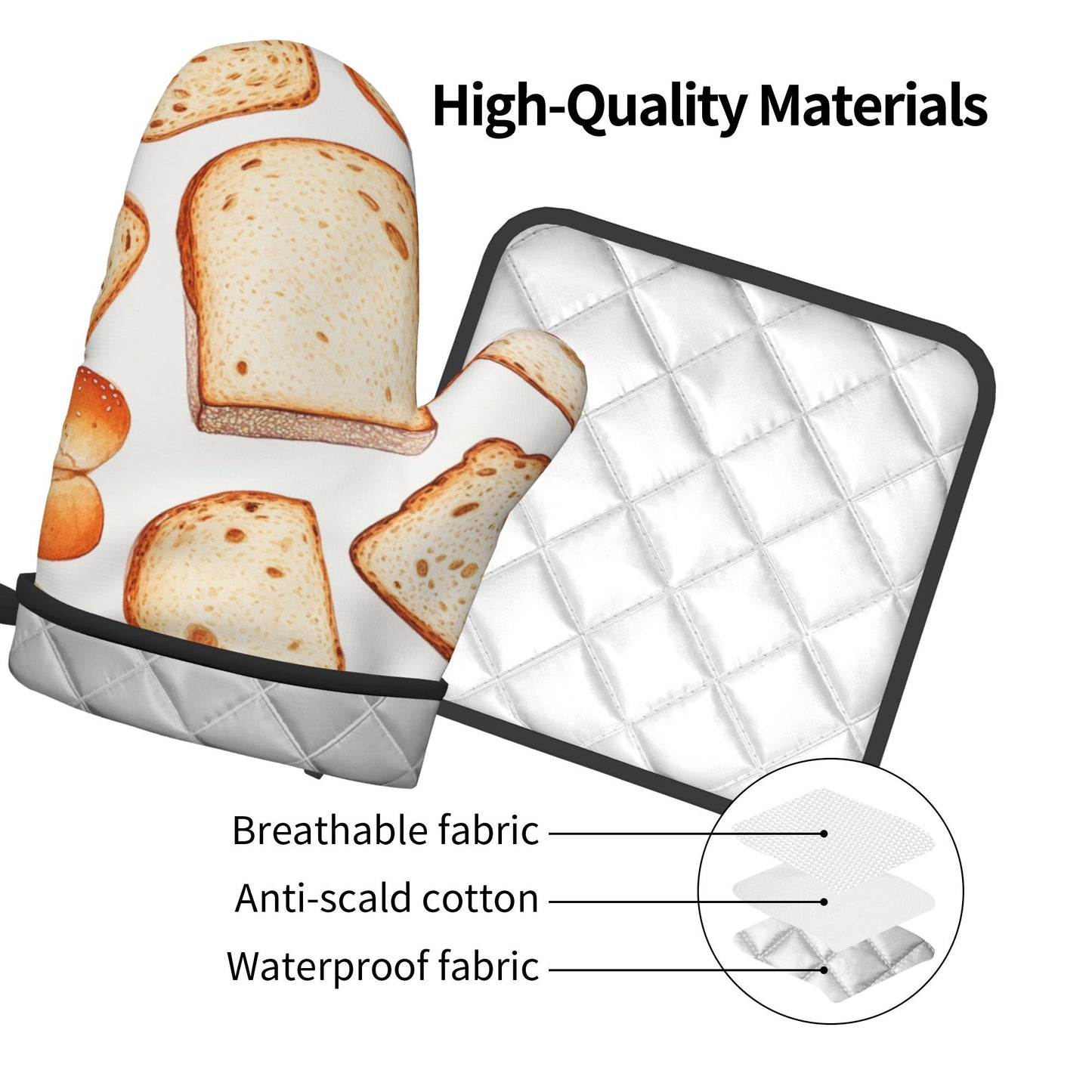 Bread Lovers’ Must - Have! Hand - Drawn Baking Oven Mitt & Pot Holder Set