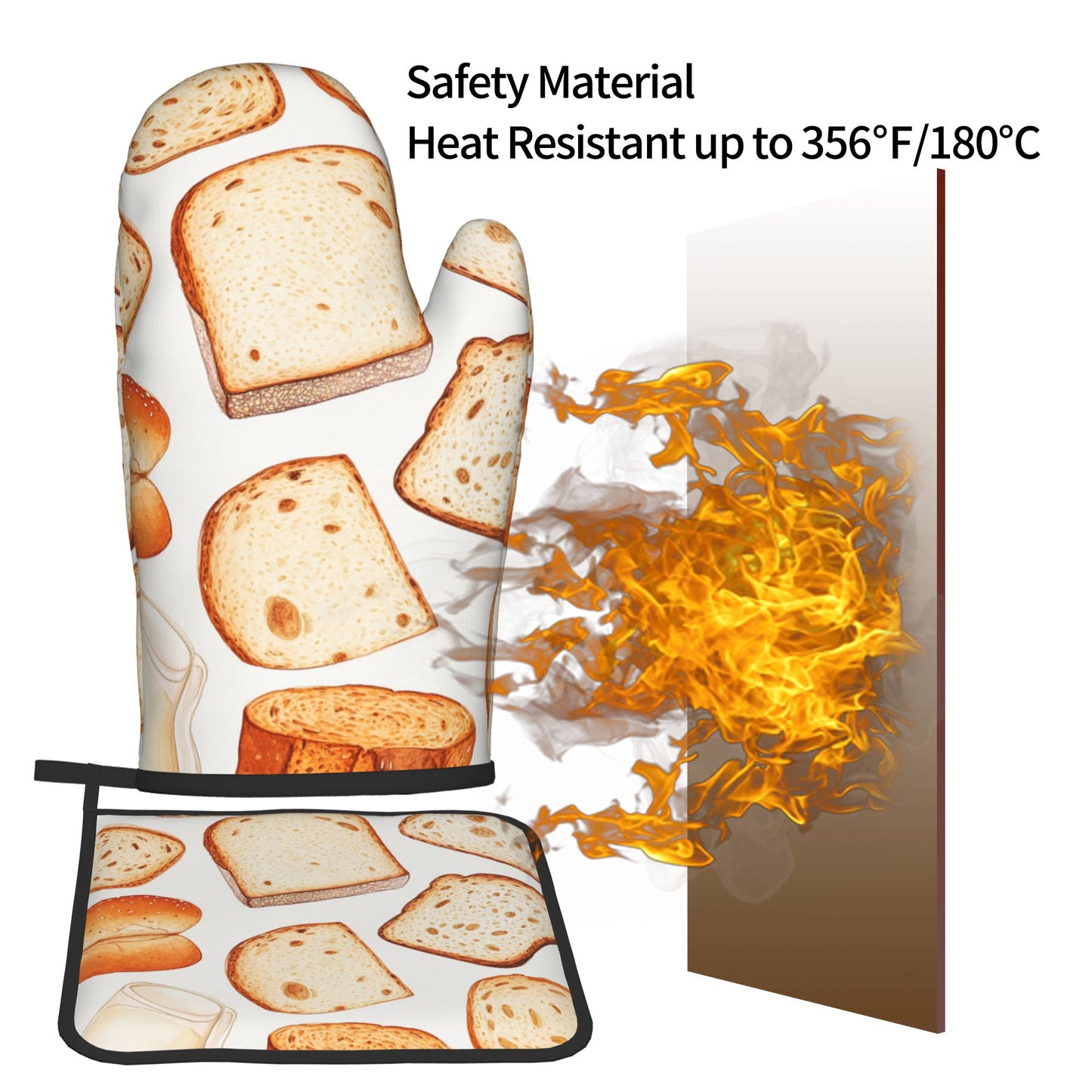 Bread Lovers’ Must - Have! Hand - Drawn Baking Oven Mitt & Pot Holder Set