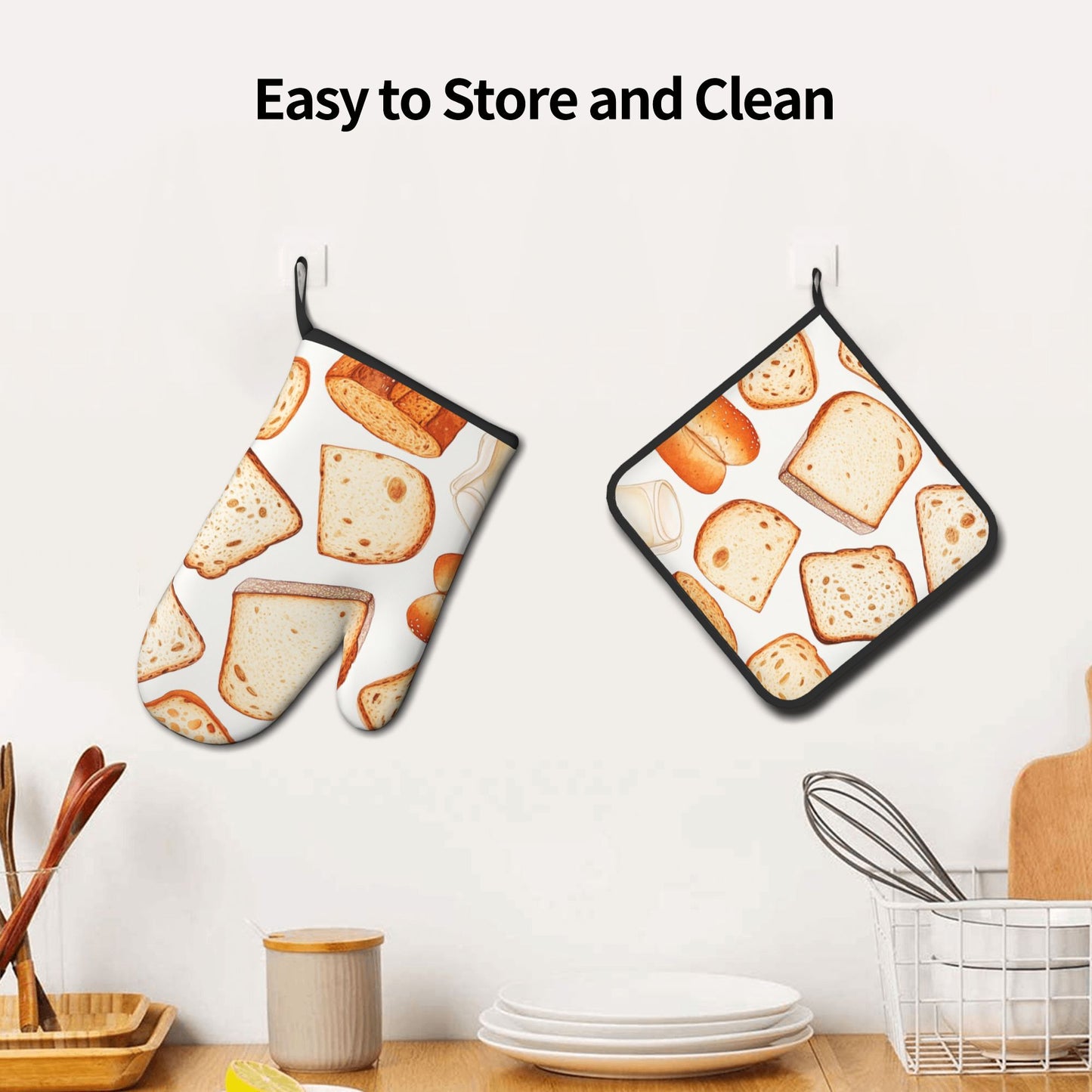 Bread Lovers’ Must - Have! Hand - Drawn Baking Oven Mitt & Pot Holder Set