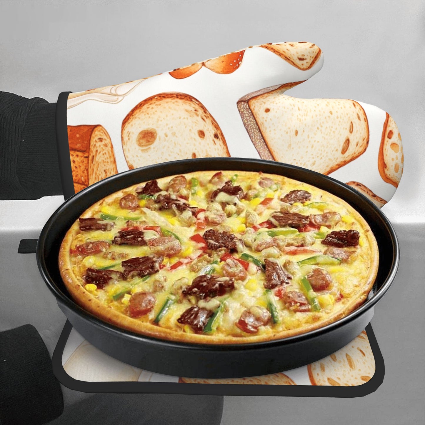 Bread Lovers’ Must - Have! Hand - Drawn Baking Oven Mitt & Pot Holder Set
