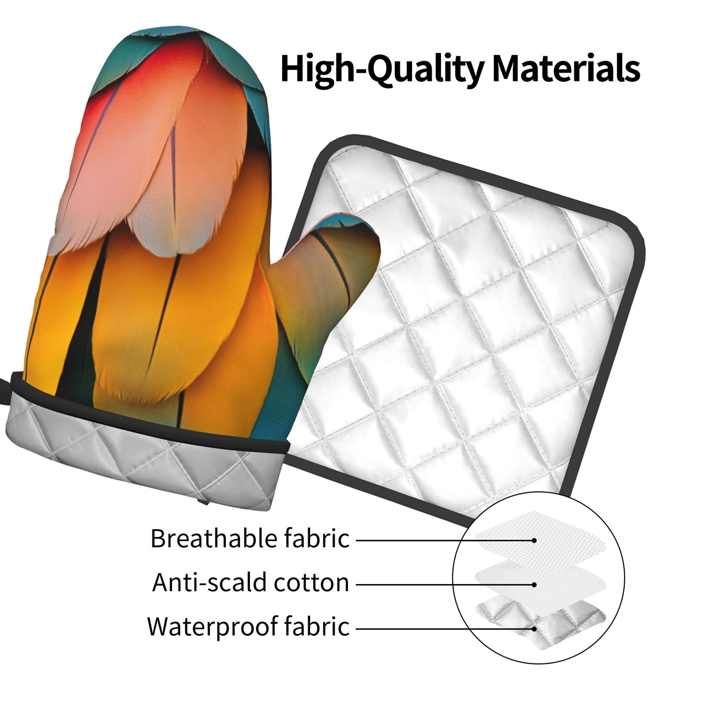 Colorful Feather - Printed Kitchen Baking Set (Oven Mitt + Pot Holder): Stylish & Practical Cooking Protection Partner