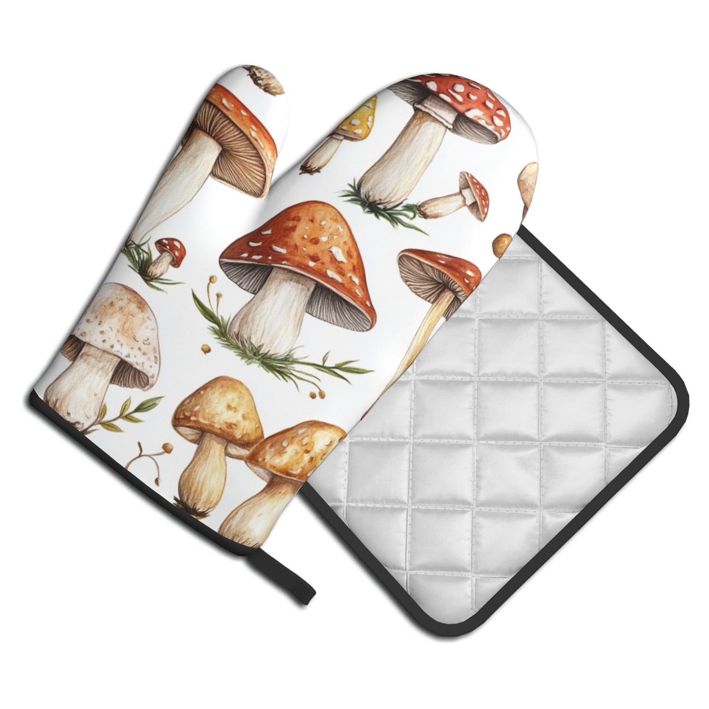 Woodland Mushroom - Printed Kitchen Baking Set (Oven Mitt + Pot Holder): A Practical & Cute Combo Bringing the Forest to Your Kitchen