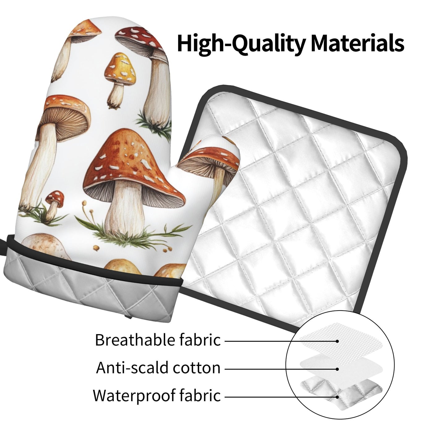 Woodland Mushroom - Printed Kitchen Baking Set (Oven Mitt + Pot Holder): A Practical & Cute Combo Bringing the Forest to Your Kitchen