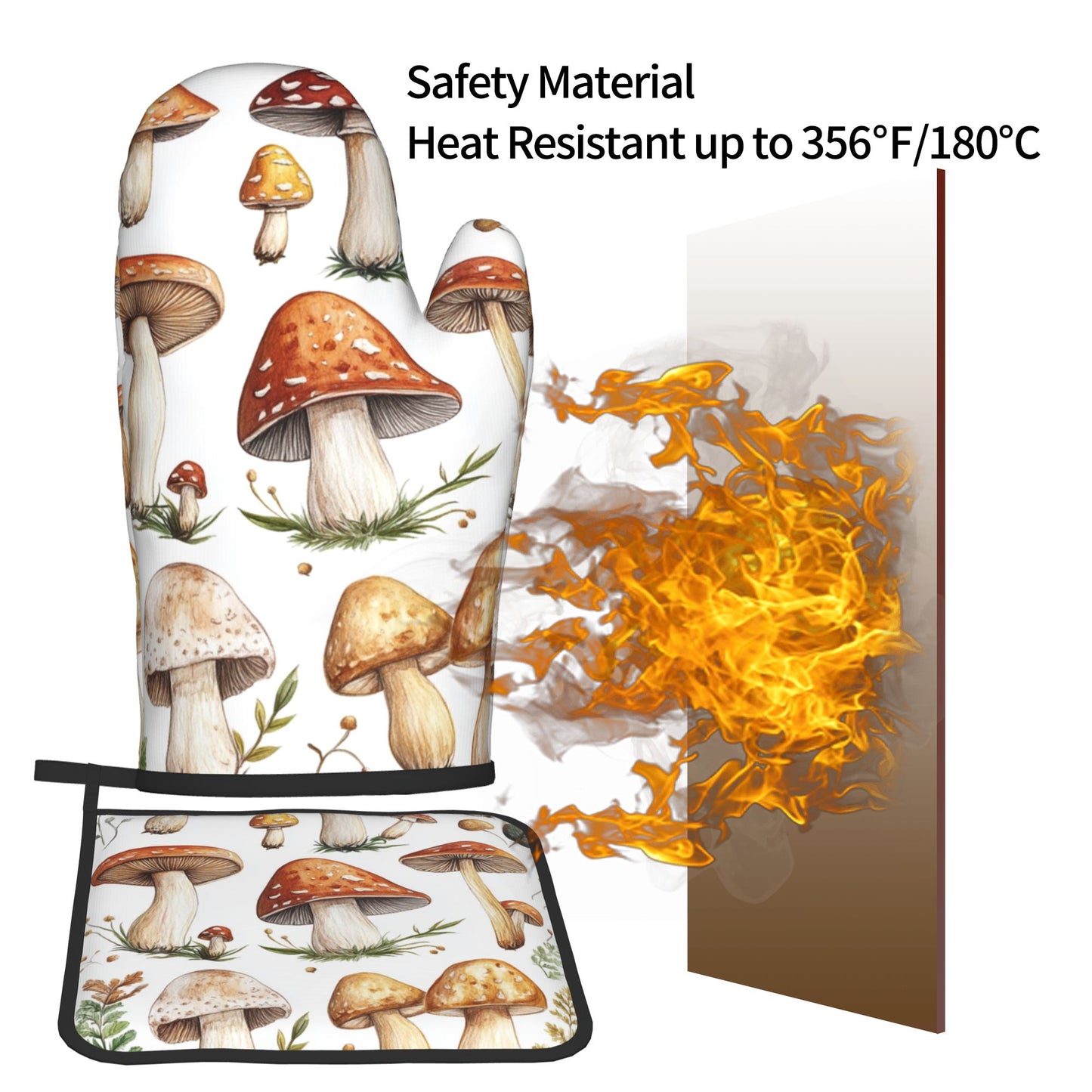 Woodland Mushroom - Printed Kitchen Baking Set (Oven Mitt + Pot Holder): A Practical & Cute Combo Bringing the Forest to Your Kitchen