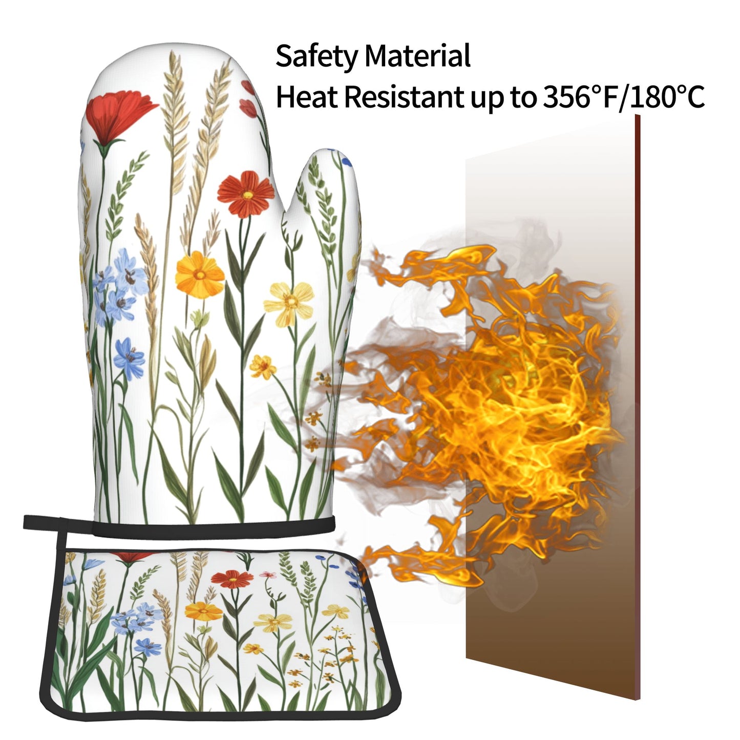 Pastoral Wildflower - Printed Kitchen Baking Set (Oven Mitt + Pot Holder): A Practical Aesthetic Combo Bringing Spring Flower Fields to Your Kitchen