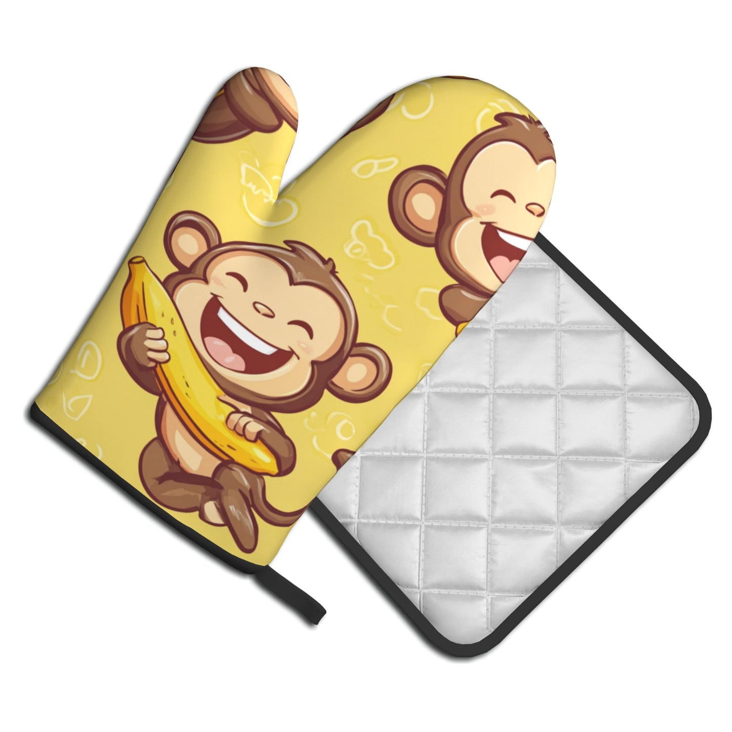 Cute Banana Monkey Kitchen Baking Set (Oven Mitt + Pot Holder): A Practical Combo Bringing Fun and Childlike Joy to Cooking