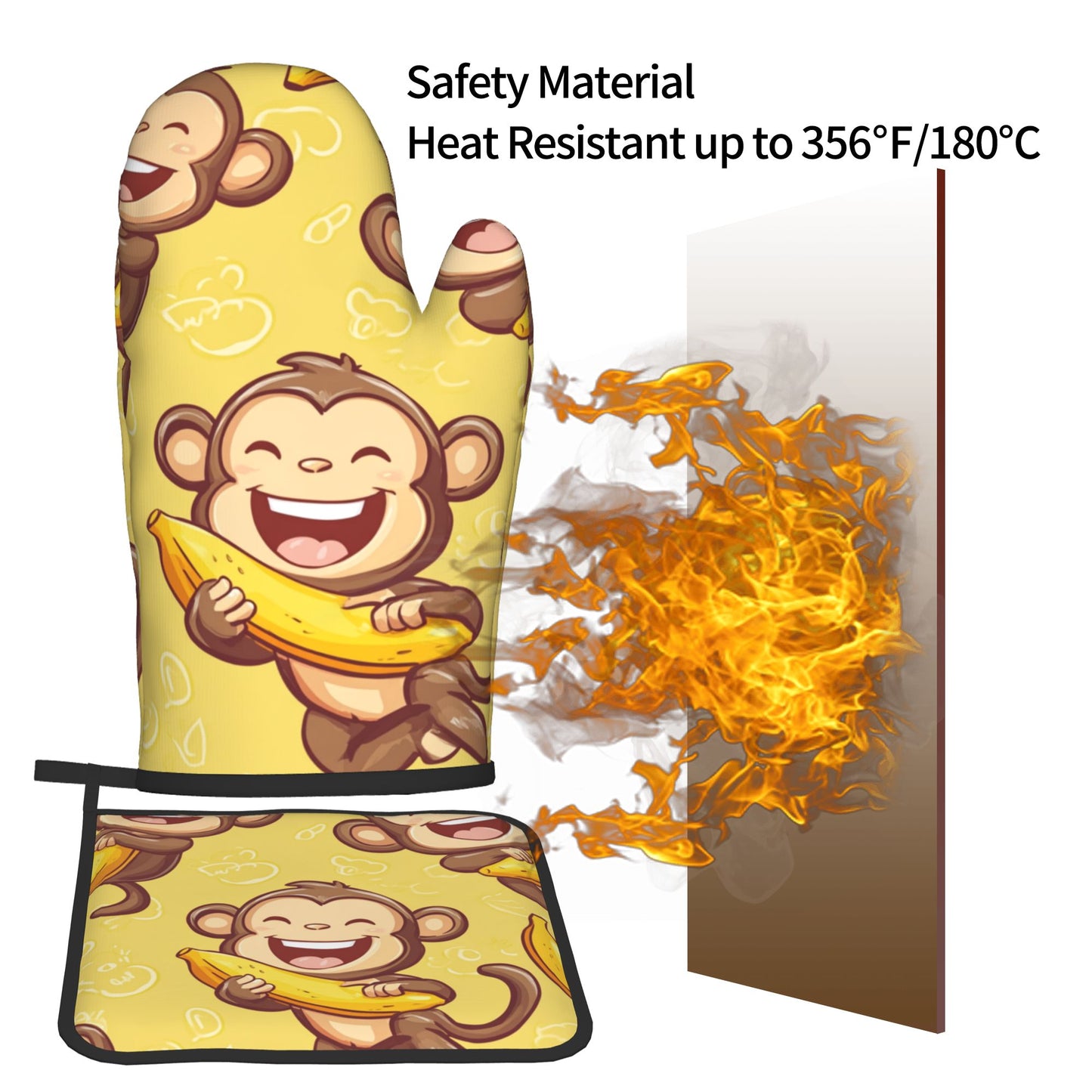 Cute Banana Monkey Kitchen Baking Set (Oven Mitt + Pot Holder): A Practical Combo Bringing Fun and Childlike Joy to Cooking