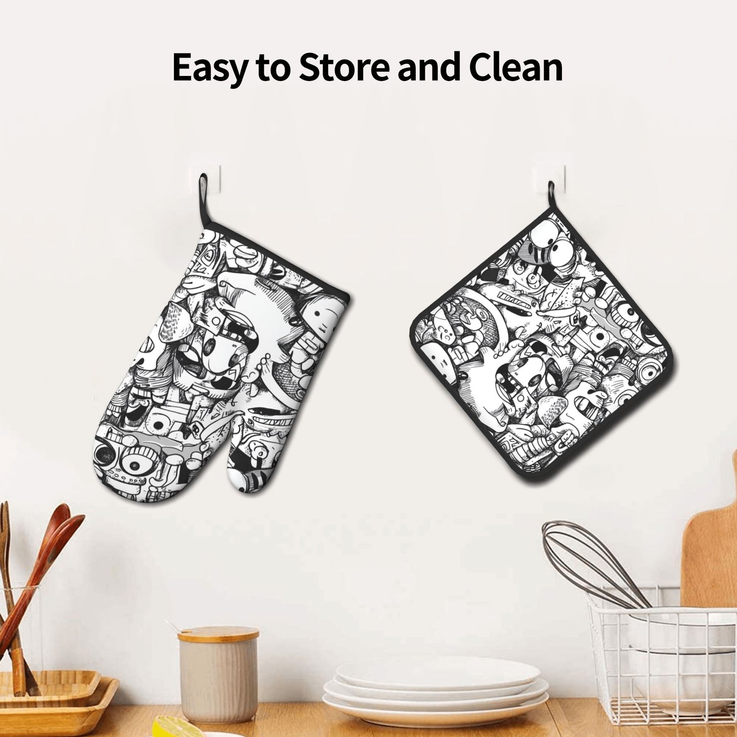 Graffiti - Style Fun Monster Kitchen Baking Set (Oven Mitt + Pot Holder): Injecting Trendy Art Vibe into the Kitchen