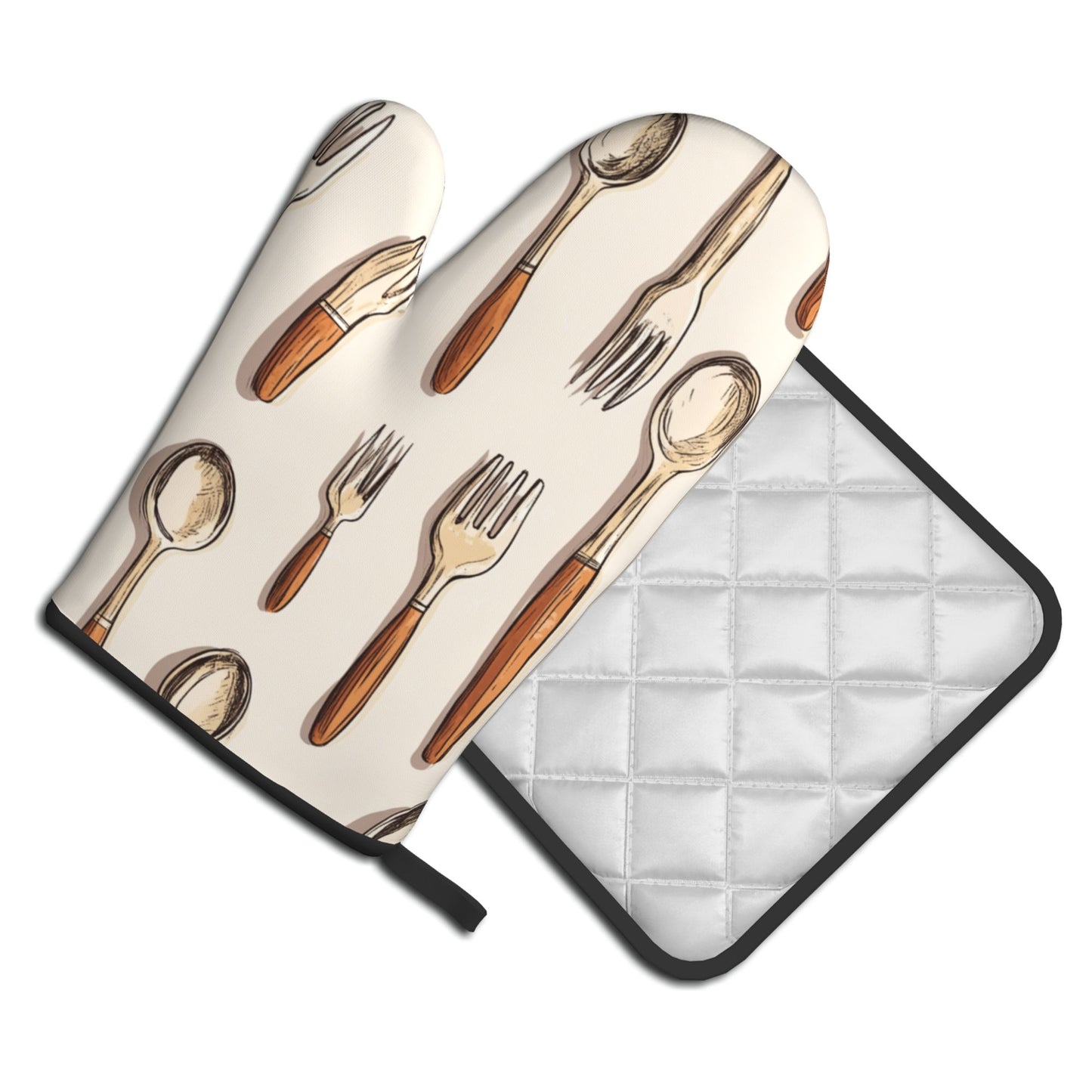 Vintage Utensil - Printed Kitchen Baking Set (Oven Mitt + Pot Holder): Add a Touch of Classic Elegance to Cooking