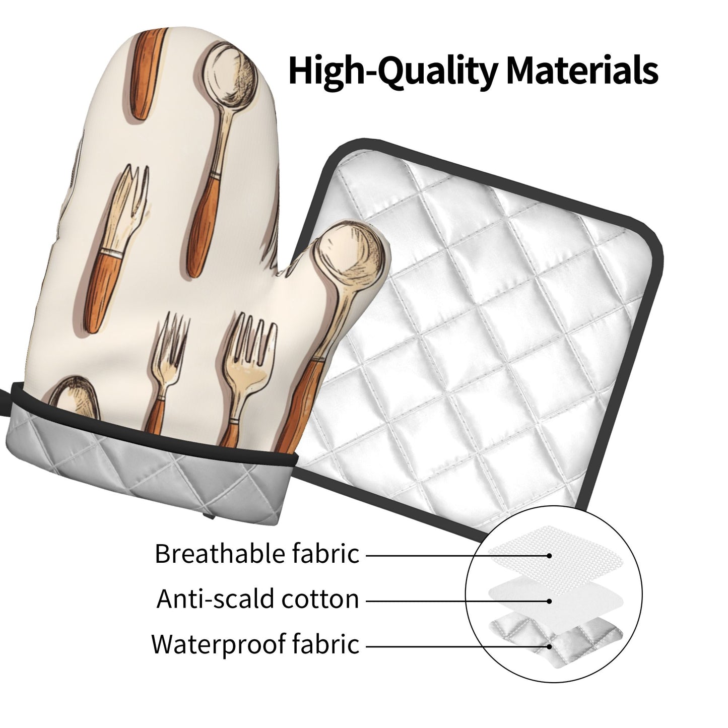 Vintage Utensil - Printed Kitchen Baking Set (Oven Mitt + Pot Holder): Add a Touch of Classic Elegance to Cooking
