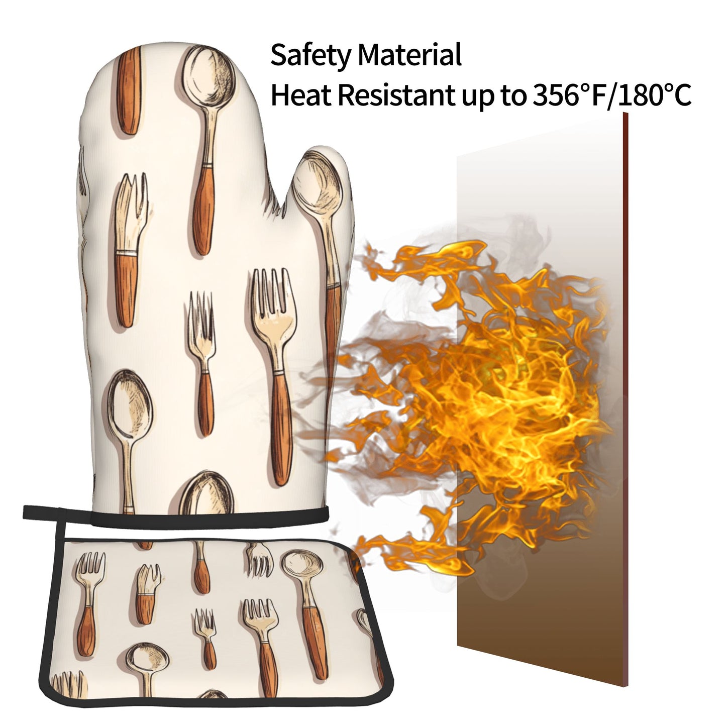 Vintage Utensil - Printed Kitchen Baking Set (Oven Mitt + Pot Holder): Add a Touch of Classic Elegance to Cooking