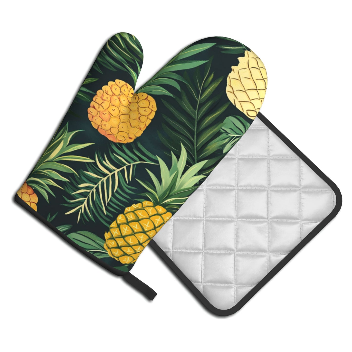 Tropical Pineapple - Printed Kitchen Baking Set (Oven Mitt + Pot Holder): Bring Summer Island Vibe into the Kitchen