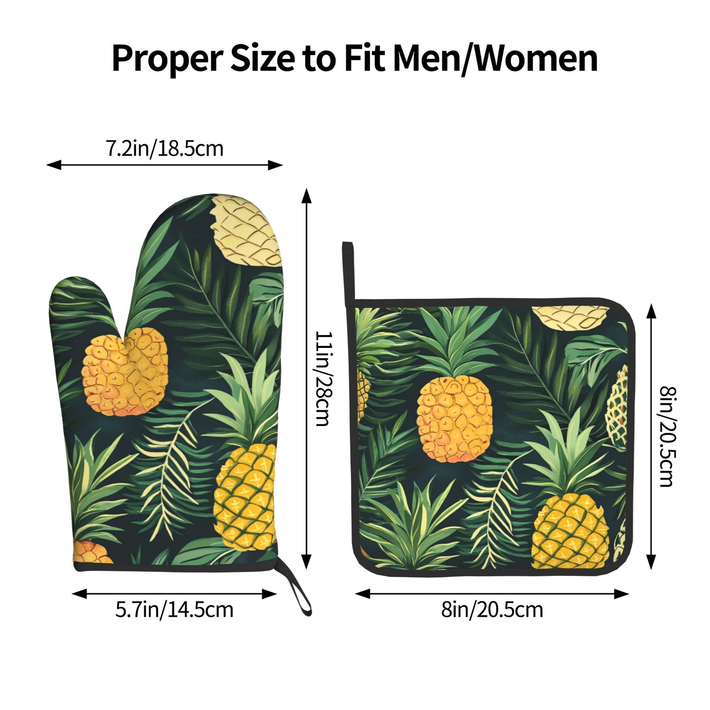 Tropical Pineapple - Printed Kitchen Baking Set (Oven Mitt + Pot Holder): Bring Summer Island Vibe into the Kitchen