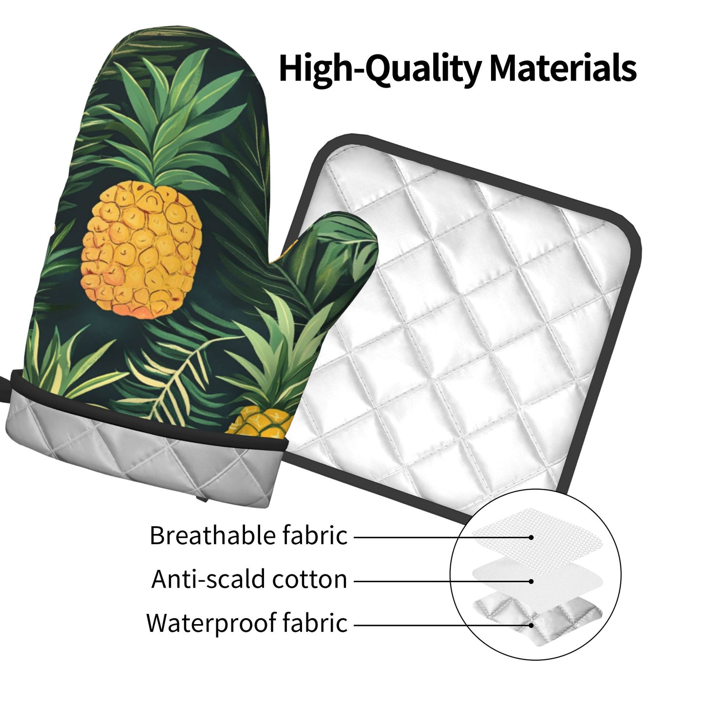 Tropical Pineapple - Printed Kitchen Baking Set (Oven Mitt + Pot Holder): Bring Summer Island Vibe into the Kitchen