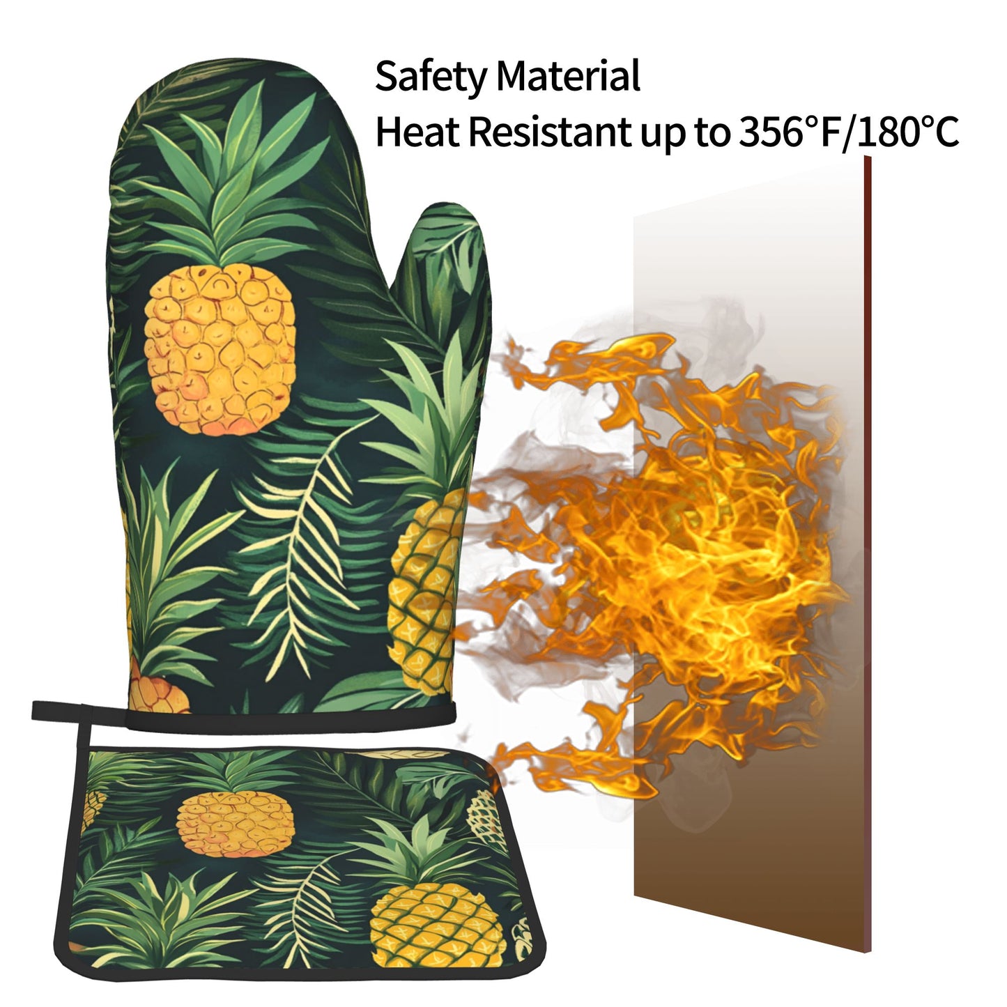 Tropical Pineapple - Printed Kitchen Baking Set (Oven Mitt + Pot Holder): Bring Summer Island Vibe into the Kitchen