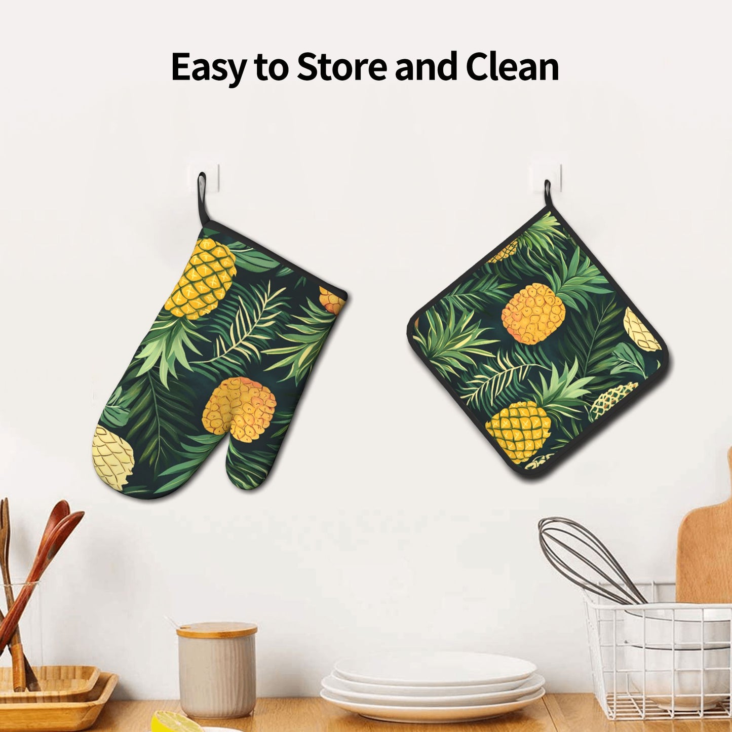 Tropical Pineapple - Printed Kitchen Baking Set (Oven Mitt + Pot Holder): Bring Summer Island Vibe into the Kitchen