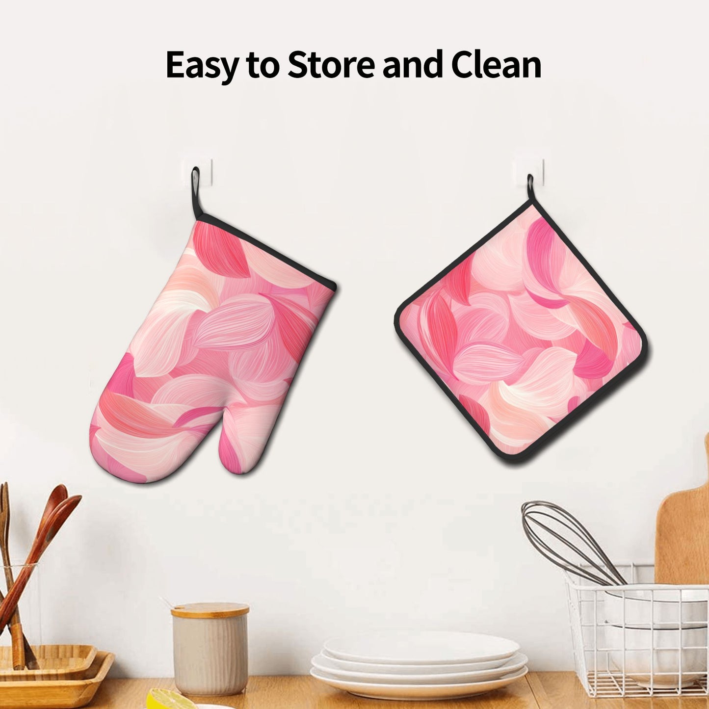 Soft Pink - Toned Kitchen Baking Set (Oven Mitt + Pot Holder): Add Romantic & Gentle Vibe to Cooking