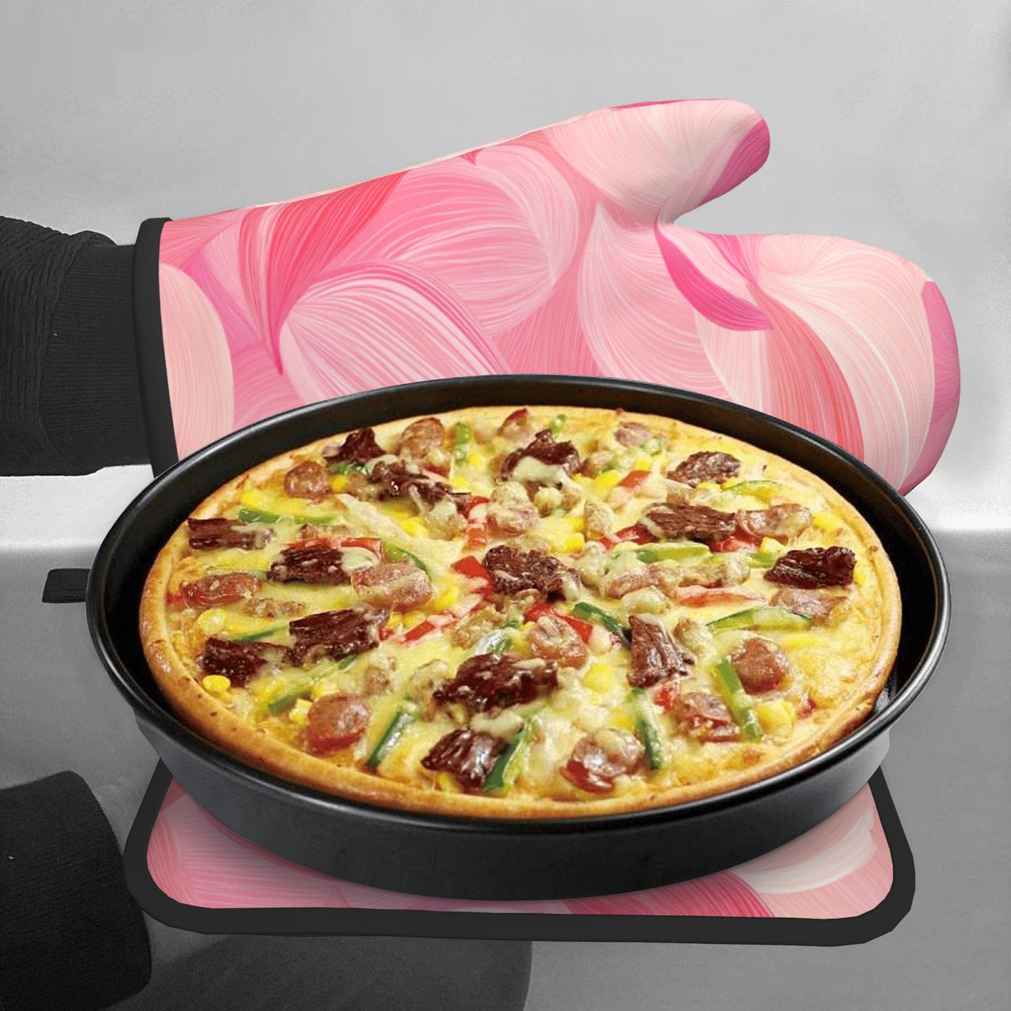 Soft Pink - Toned Kitchen Baking Set (Oven Mitt + Pot Holder): Add Romantic & Gentle Vibe to Cooking