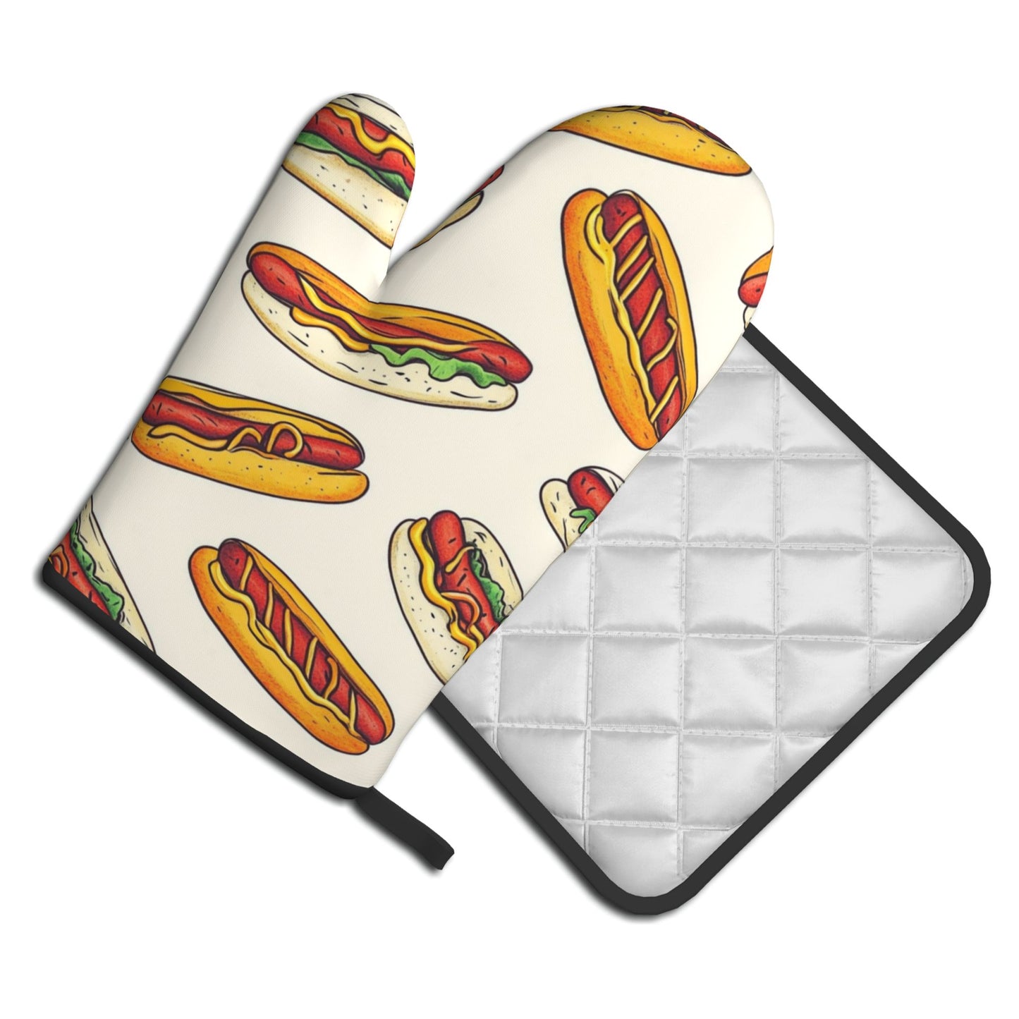 Fun Hot Dog - Printed Kitchen Baking Set (Oven Mitt + Pot Holder): Fill Cooking with Gourmet Vitality