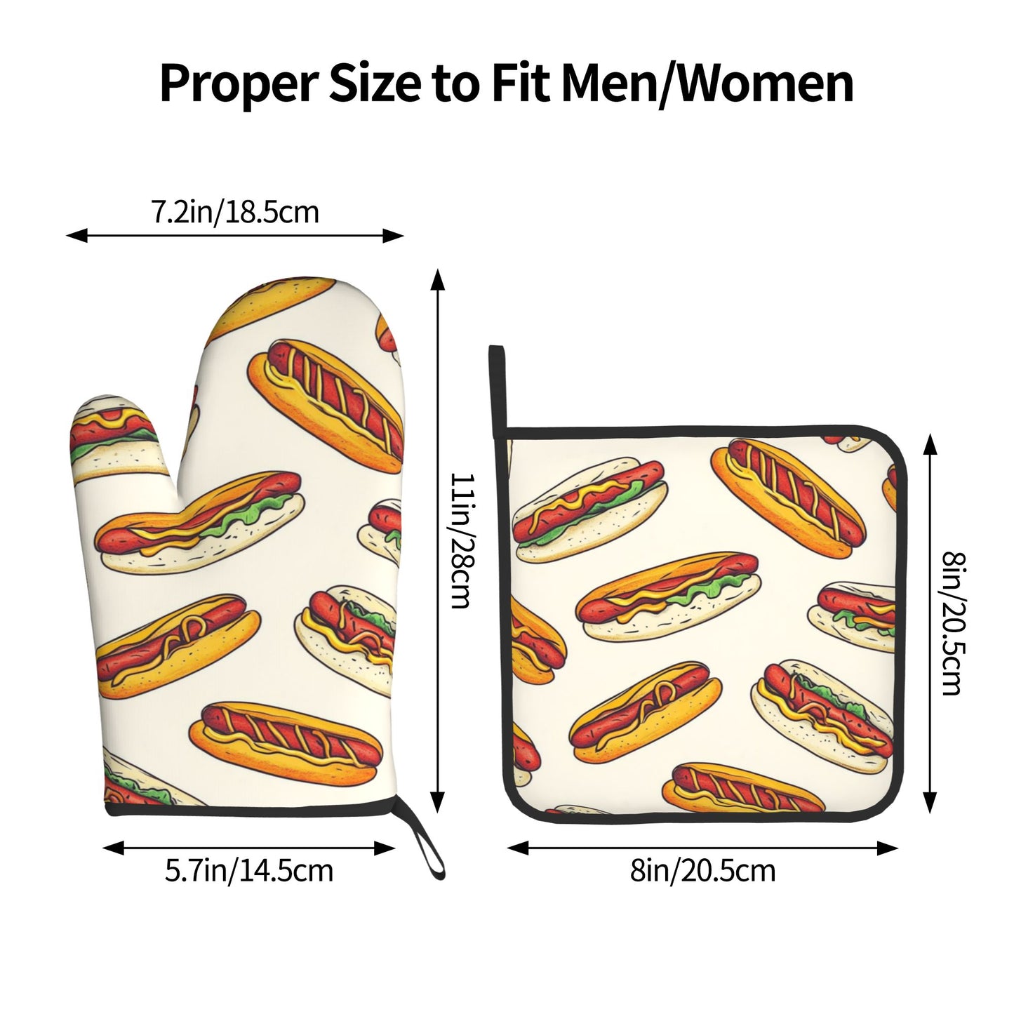 Fun Hot Dog - Printed Kitchen Baking Set (Oven Mitt + Pot Holder): Fill Cooking with Gourmet Vitality