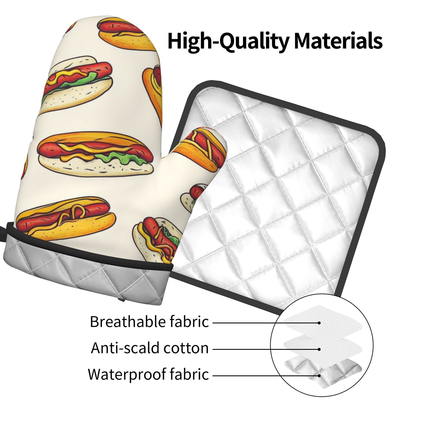 Fun Hot Dog - Printed Kitchen Baking Set (Oven Mitt + Pot Holder): Fill Cooking with Gourmet Vitality