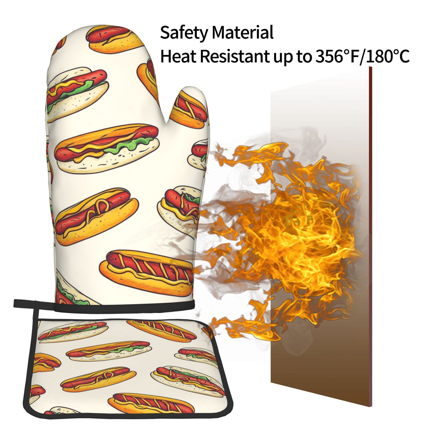 Fun Hot Dog - Printed Kitchen Baking Set (Oven Mitt + Pot Holder): Fill Cooking with Gourmet Vitality