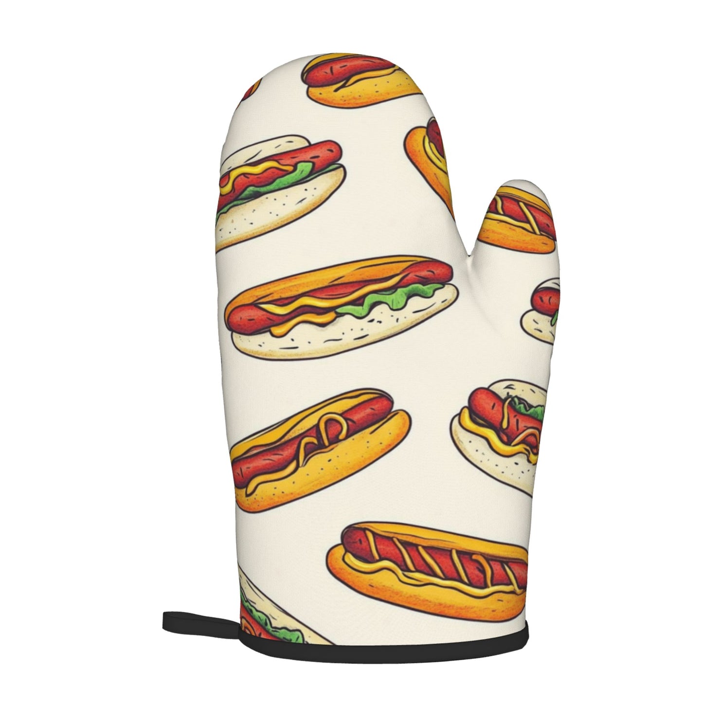 Fun Hot Dog - Printed Kitchen Baking Set (Oven Mitt + Pot Holder): Fill Cooking with Gourmet Vitality