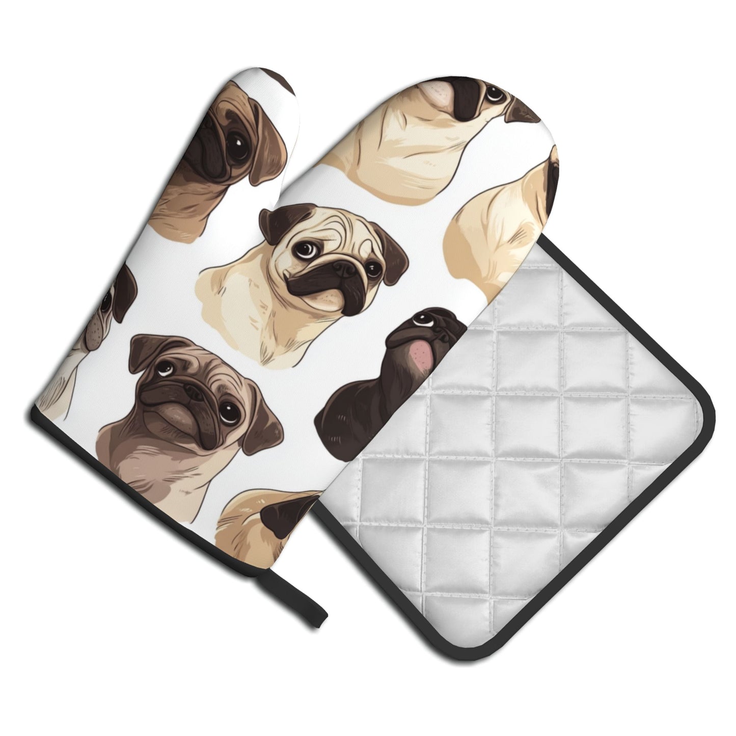 Cute Pug - Printed Kitchen Baking Set (Oven Mitt + Pot Holder): Bring Lovely Companionship to Cooking Moments