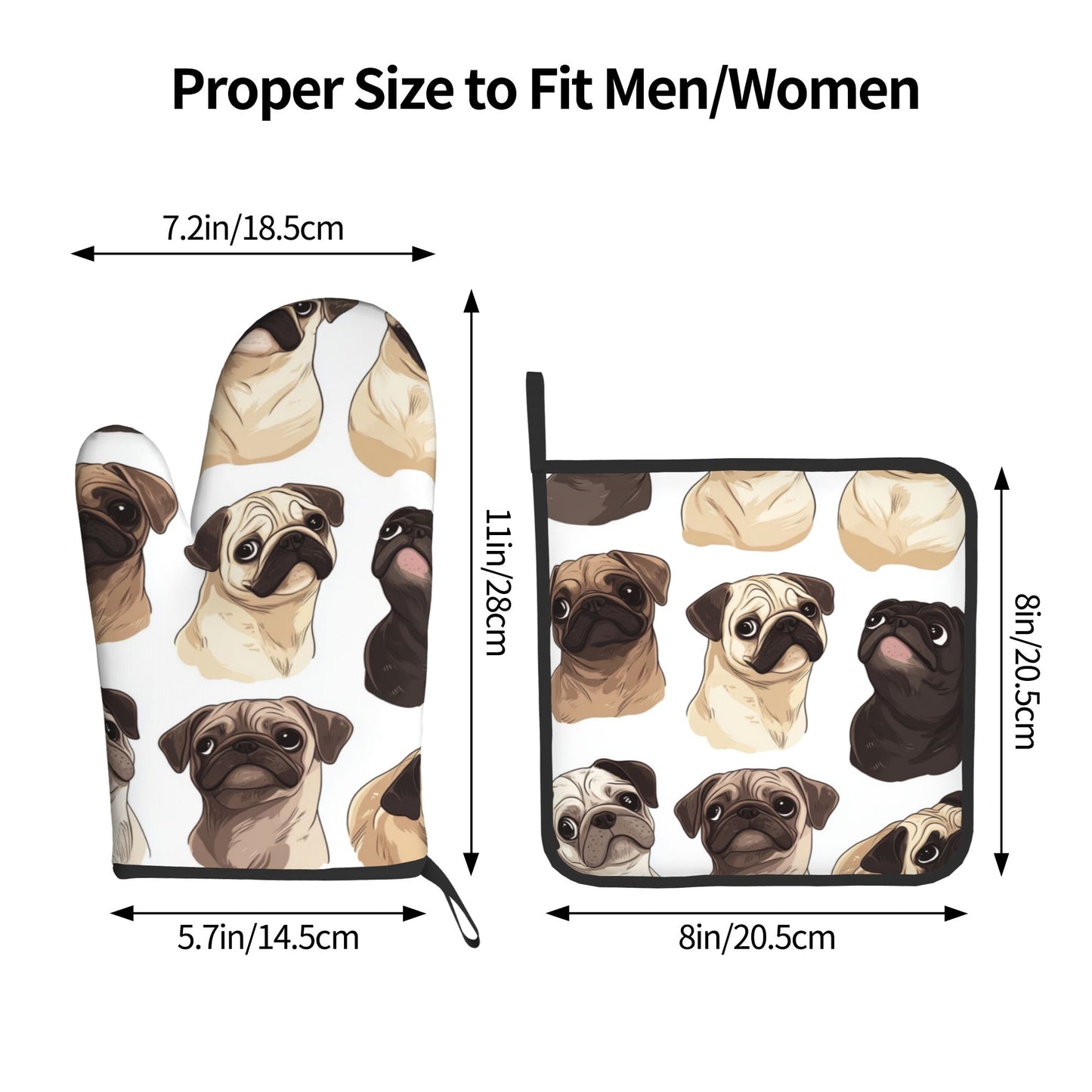 Cute Pug - Printed Kitchen Baking Set (Oven Mitt + Pot Holder): Bring Lovely Companionship to Cooking Moments
