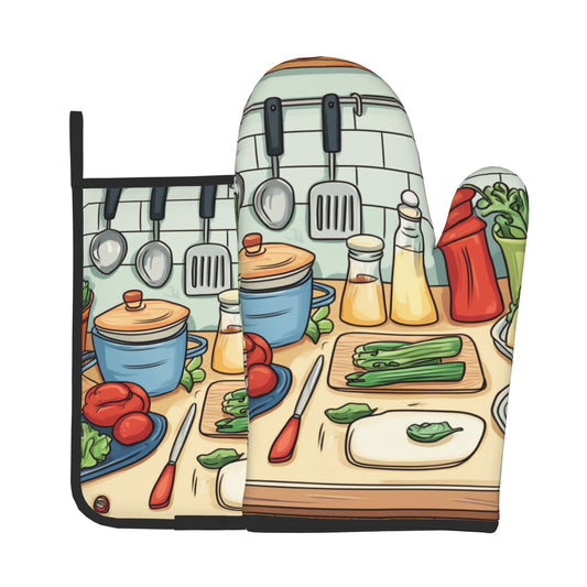 Must - Have for Kitchen Baking! Cartoon - Style Heat - Resistant Gloves and Pot Holder Set