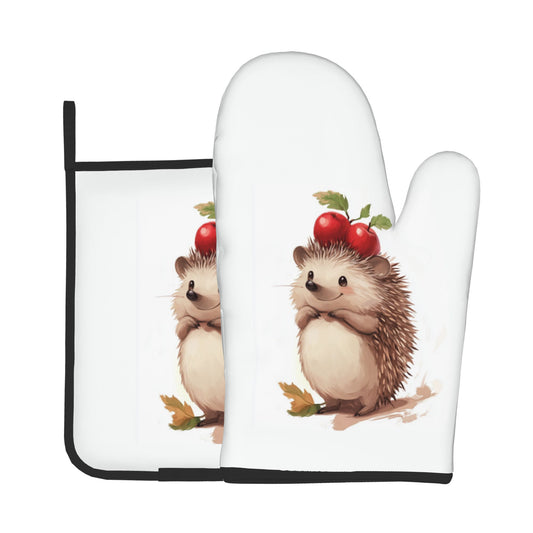 Cute Hedgehog - Printed Kitchen Baking Set (Oven Mitt + Pot Holder): Unisex Adorable & Practical Combo