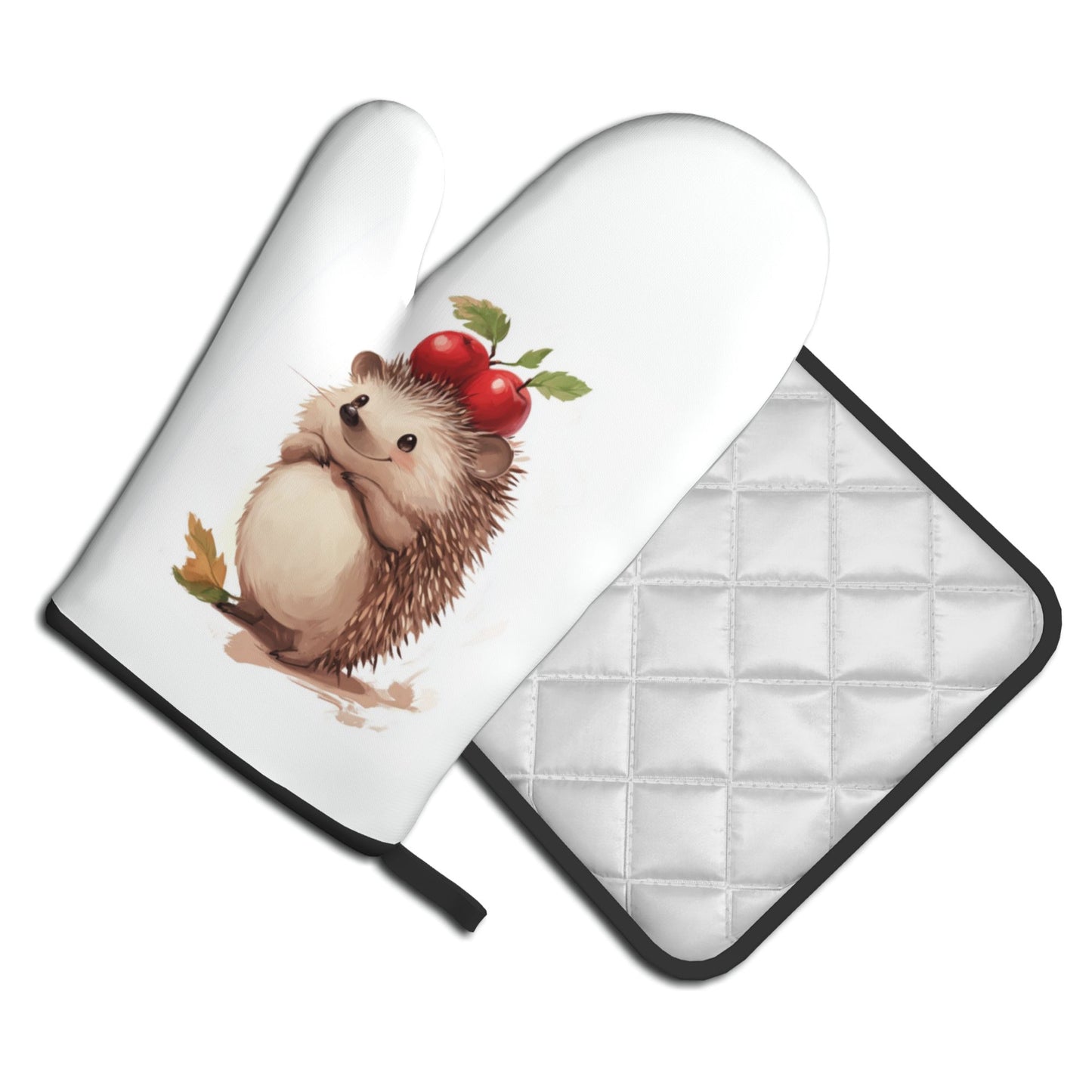 Cute Hedgehog - Printed Kitchen Baking Set (Oven Mitt + Pot Holder): Unisex Adorable & Practical Combo