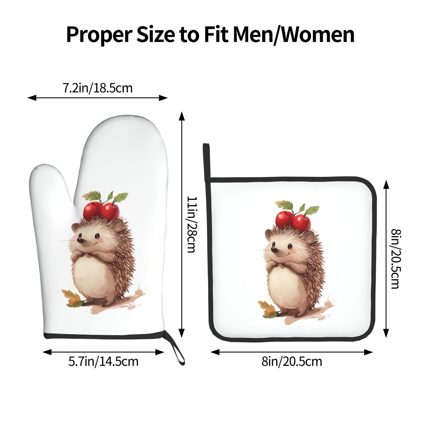 Cute Hedgehog - Printed Kitchen Baking Set (Oven Mitt + Pot Holder): Unisex Adorable & Practical Combo