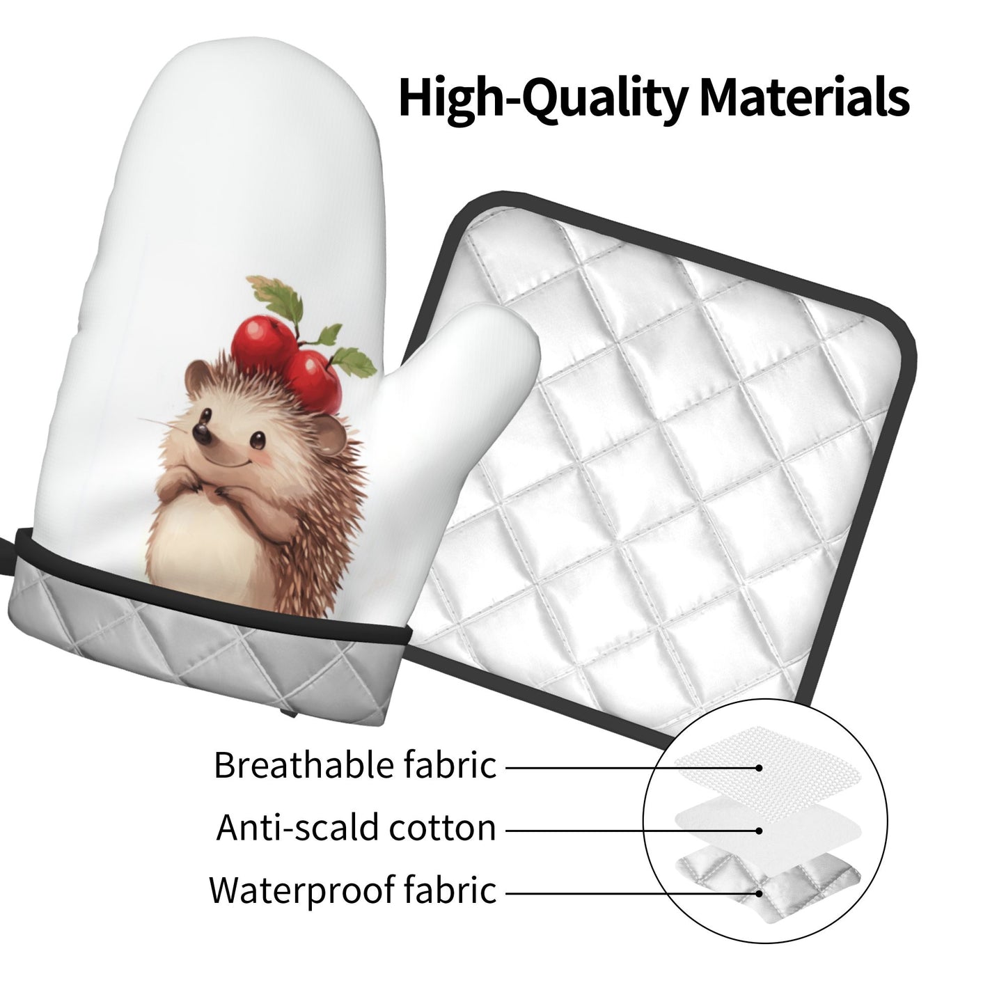 Cute Hedgehog - Printed Kitchen Baking Set (Oven Mitt + Pot Holder): Unisex Adorable & Practical Combo