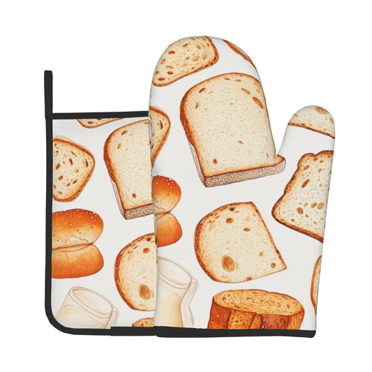 Bread Lovers’ Must - Have! Hand - Drawn Baking Oven Mitt & Pot Holder Set