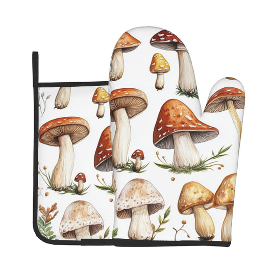 Woodland Mushroom - Printed Kitchen Baking Set (Oven Mitt + Pot Holder): A Practical & Cute Combo Bringing the Forest to Your Kitchen