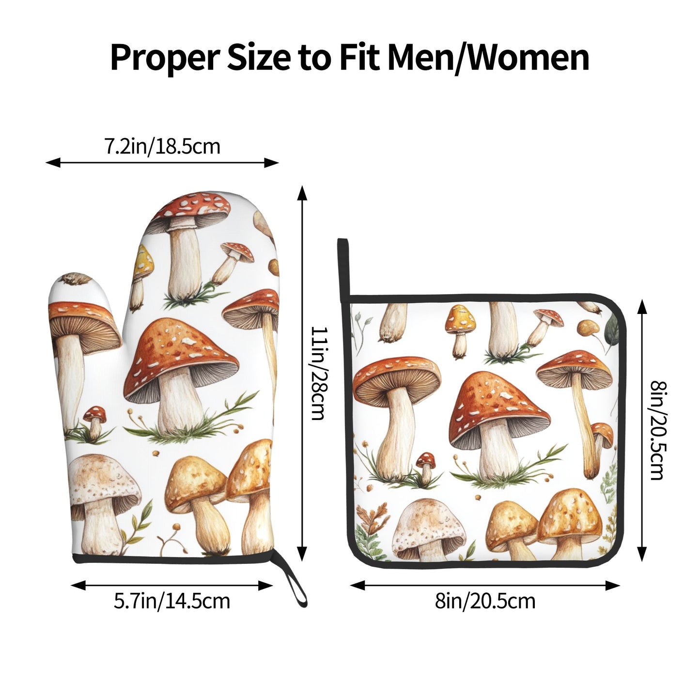 Woodland Mushroom - Printed Kitchen Baking Set (Oven Mitt + Pot Holder): A Practical & Cute Combo Bringing the Forest to Your Kitchen
