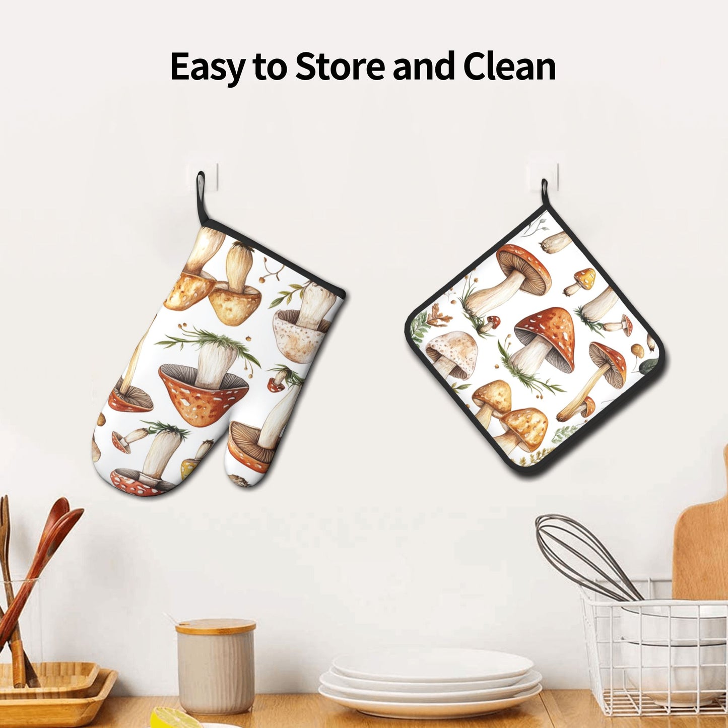 Woodland Mushroom - Printed Kitchen Baking Set (Oven Mitt + Pot Holder): A Practical & Cute Combo Bringing the Forest to Your Kitchen
