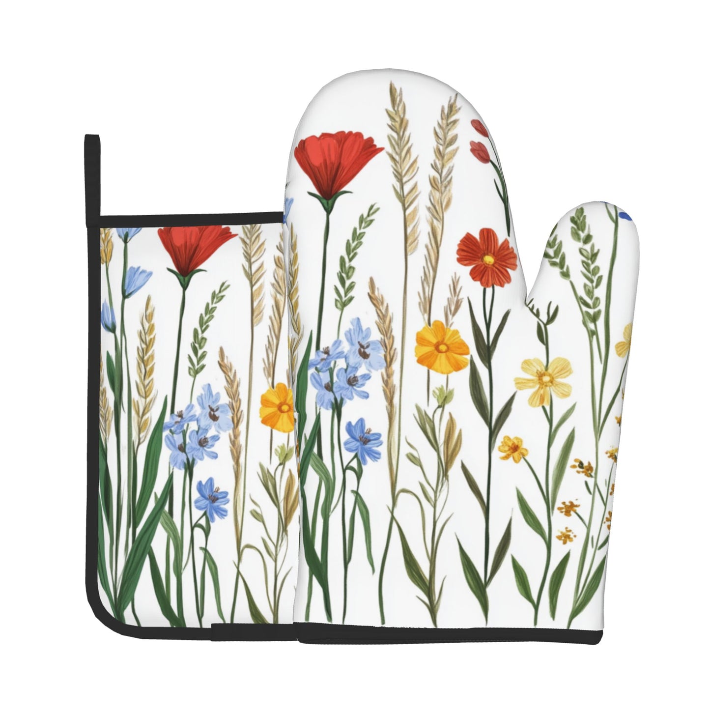 Pastoral Wildflower - Printed Kitchen Baking Set (Oven Mitt + Pot Holder): A Practical Aesthetic Combo Bringing Spring Flower Fields to Your Kitchen