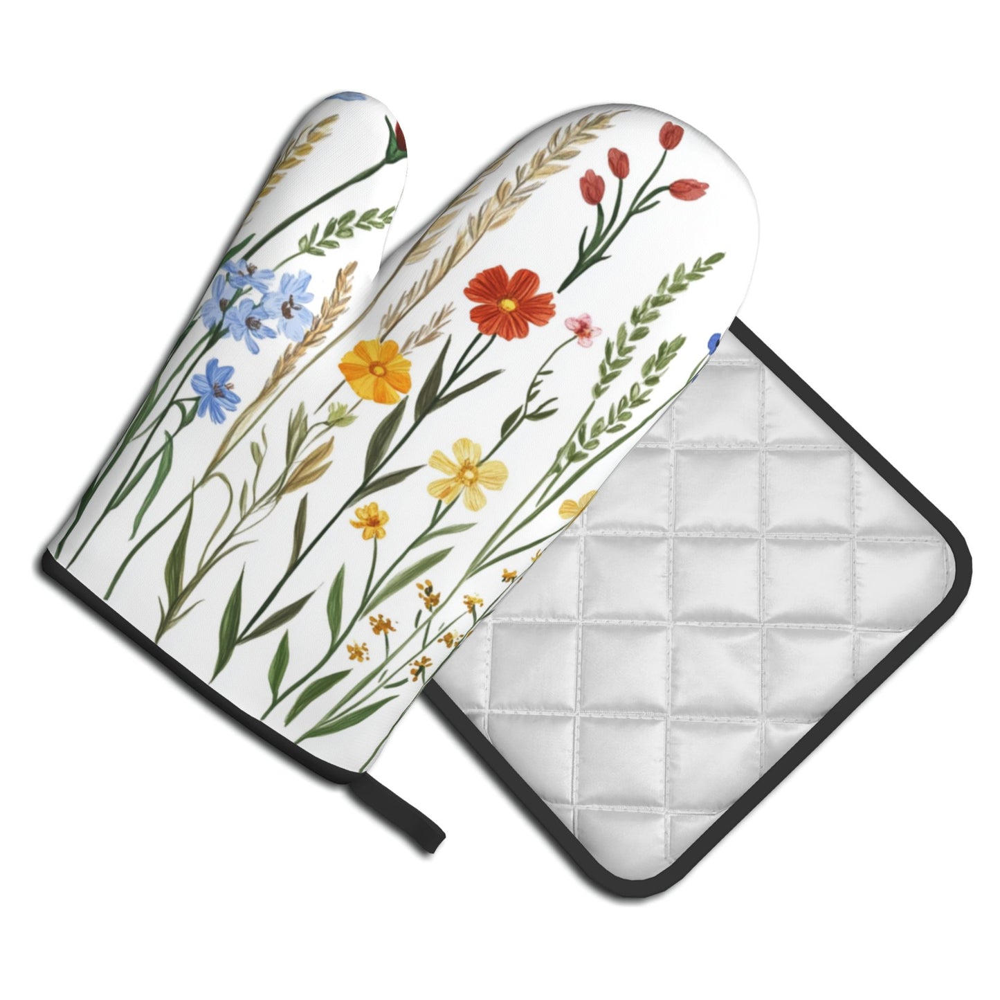 Pastoral Wildflower - Printed Kitchen Baking Set (Oven Mitt + Pot Holder): A Practical Aesthetic Combo Bringing Spring Flower Fields to Your Kitchen