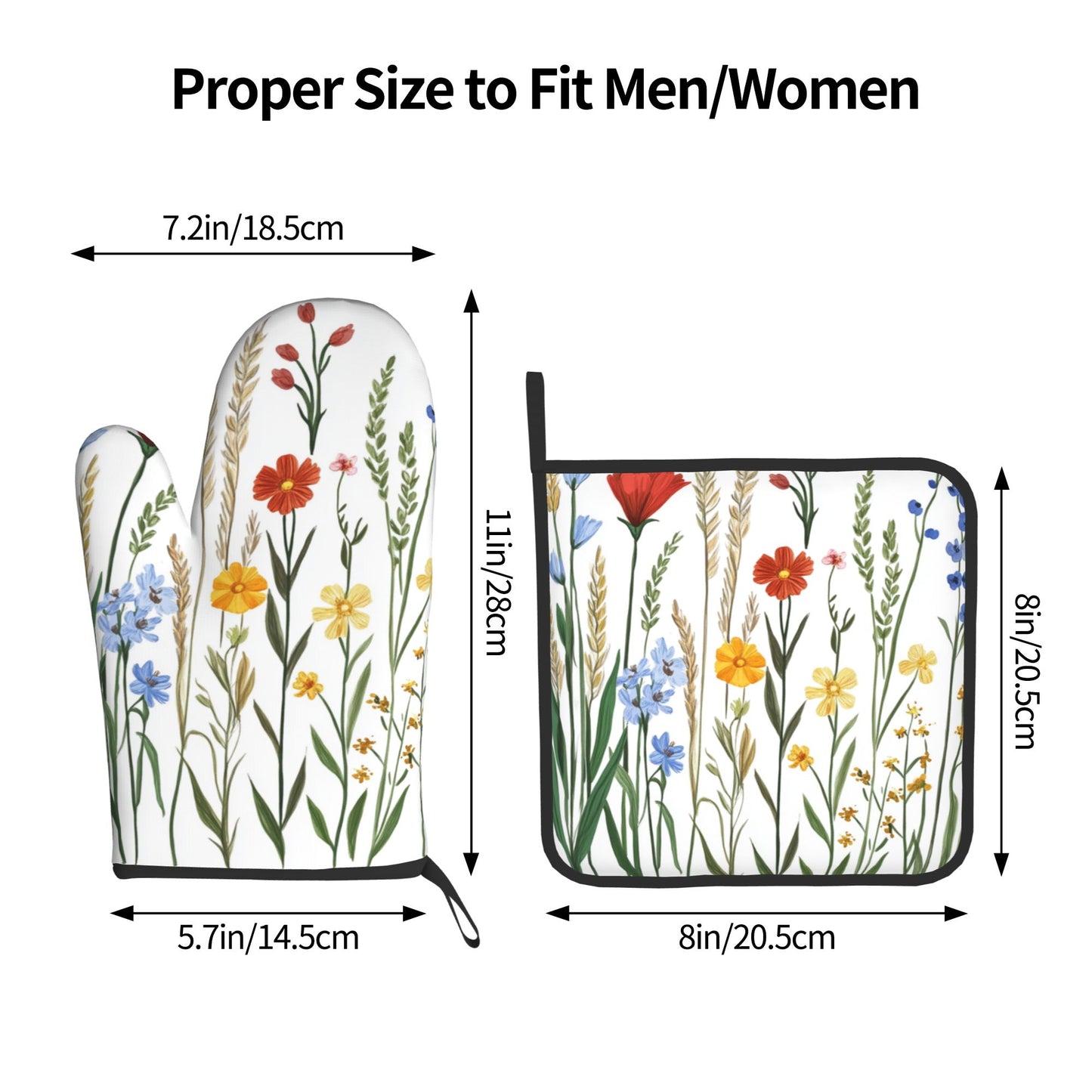 Pastoral Wildflower - Printed Kitchen Baking Set (Oven Mitt + Pot Holder): A Practical Aesthetic Combo Bringing Spring Flower Fields to Your Kitchen