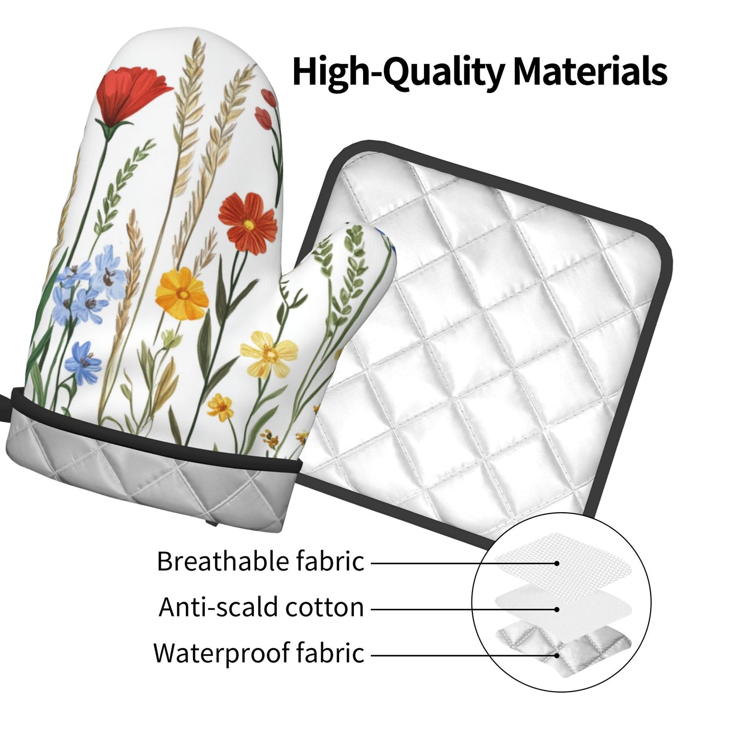 Pastoral Wildflower - Printed Kitchen Baking Set (Oven Mitt + Pot Holder): A Practical Aesthetic Combo Bringing Spring Flower Fields to Your Kitchen