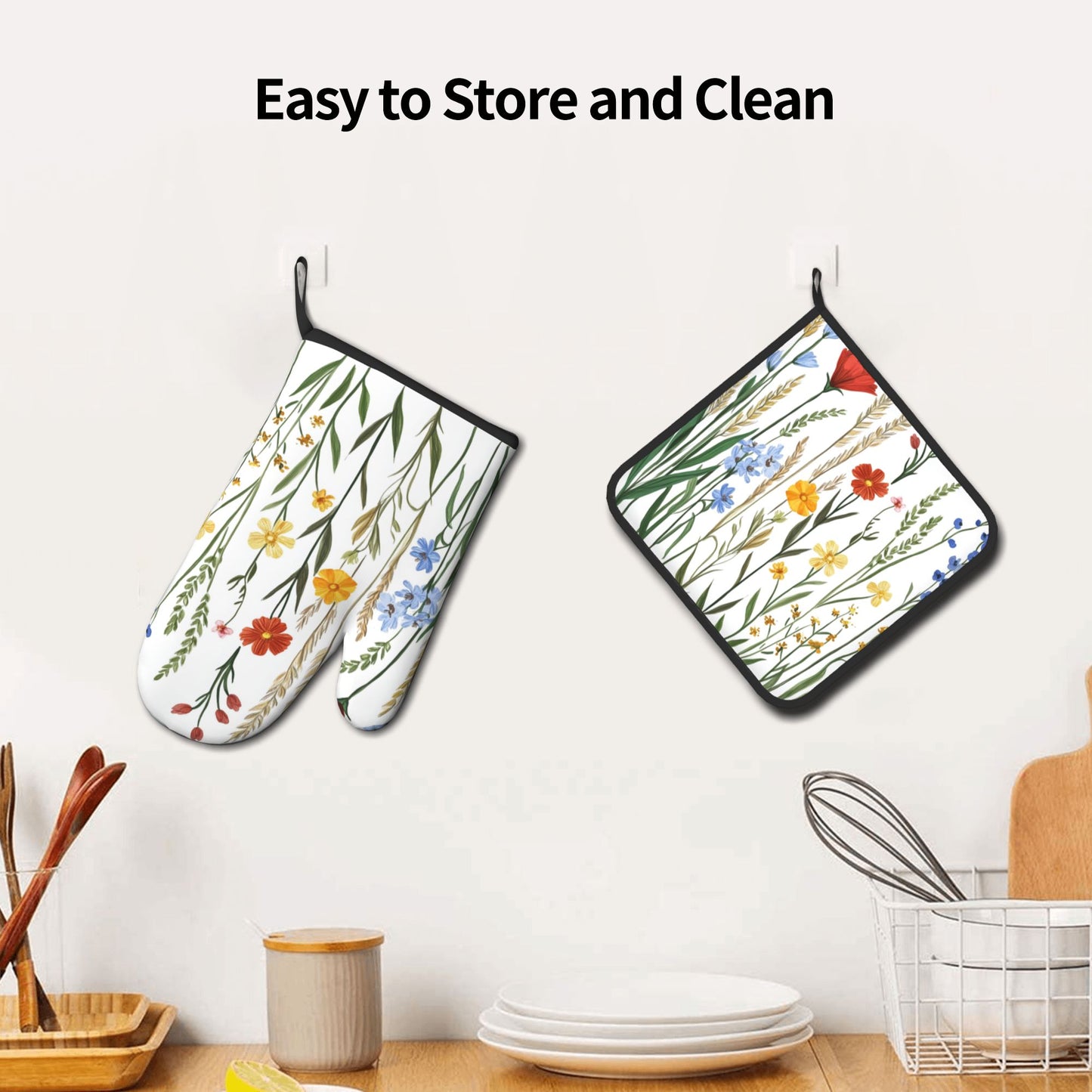 Pastoral Wildflower - Printed Kitchen Baking Set (Oven Mitt + Pot Holder): A Practical Aesthetic Combo Bringing Spring Flower Fields to Your Kitchen