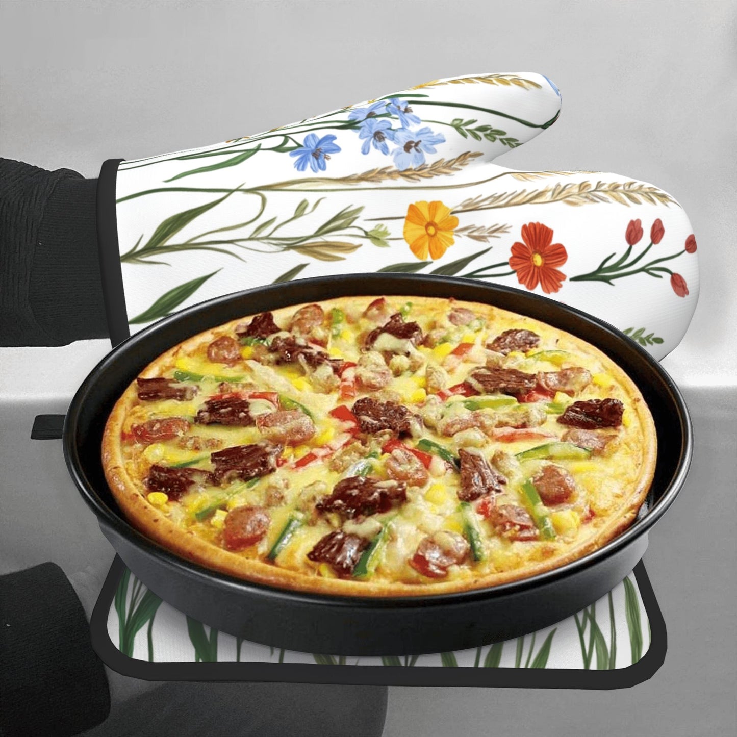 Pastoral Wildflower - Printed Kitchen Baking Set (Oven Mitt + Pot Holder): A Practical Aesthetic Combo Bringing Spring Flower Fields to Your Kitchen