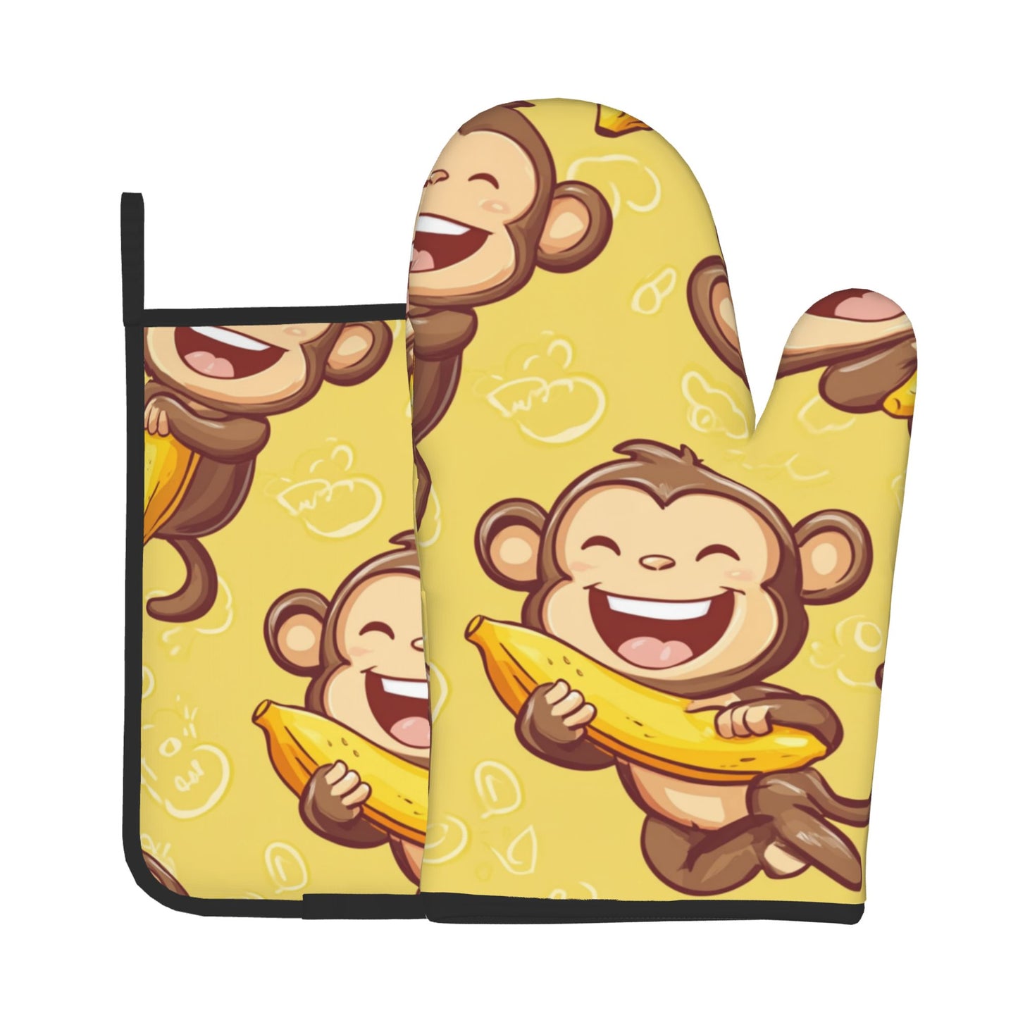 Cute Banana Monkey Kitchen Baking Set (Oven Mitt + Pot Holder): A Practical Combo Bringing Fun and Childlike Joy to Cooking