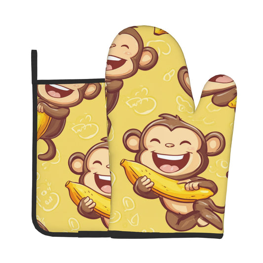 Cute Banana Monkey Kitchen Baking Set (Oven Mitt + Pot Holder): A Practical Combo Bringing Fun and Childlike Joy to Cooking
